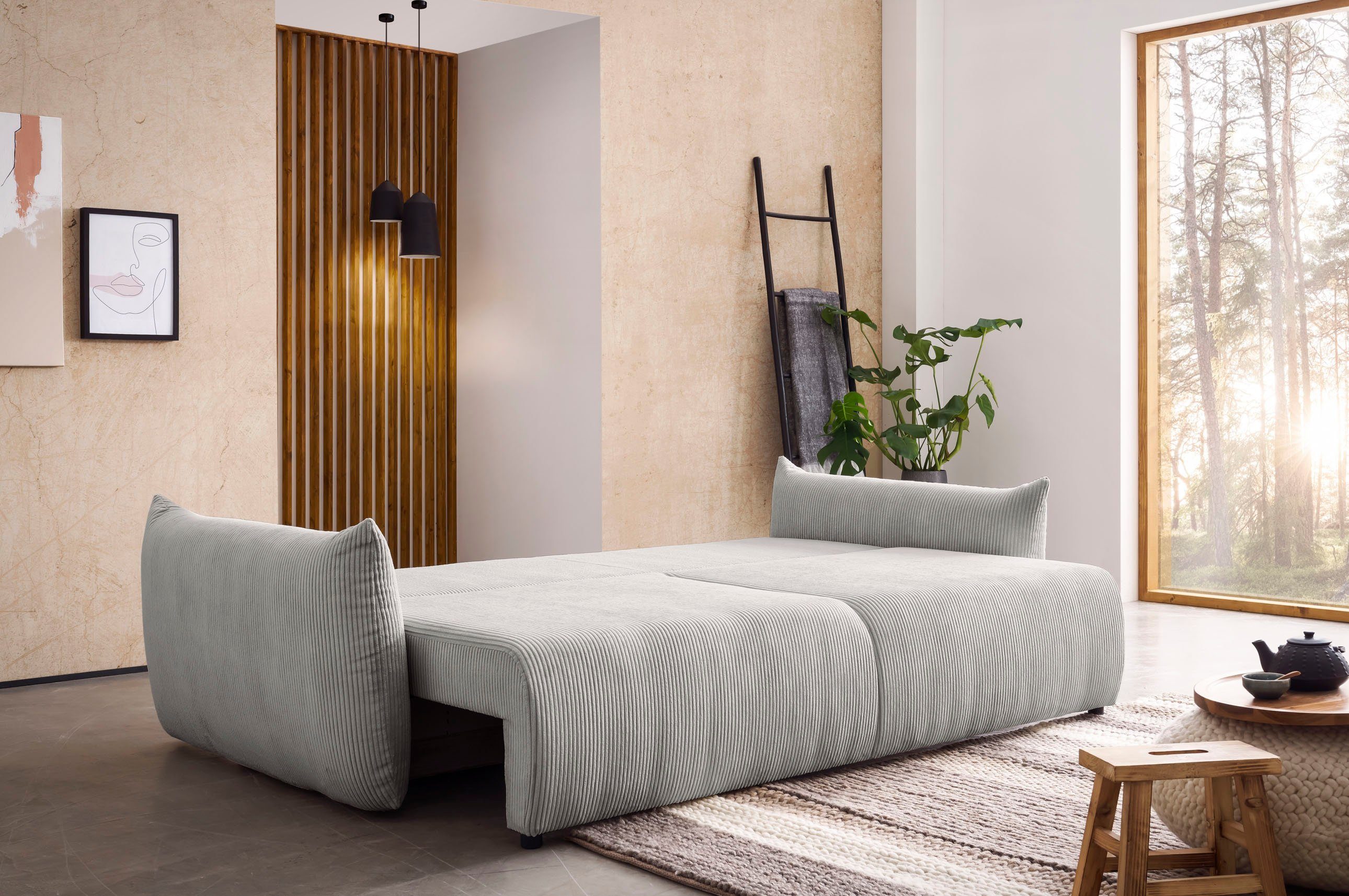 INOSIGN 3-zitsbank MAVAS slaapbank met bedlade ca. 240/108 cm (ligoppervlak 212/145 cm), ribfluweel, chenille, structuur