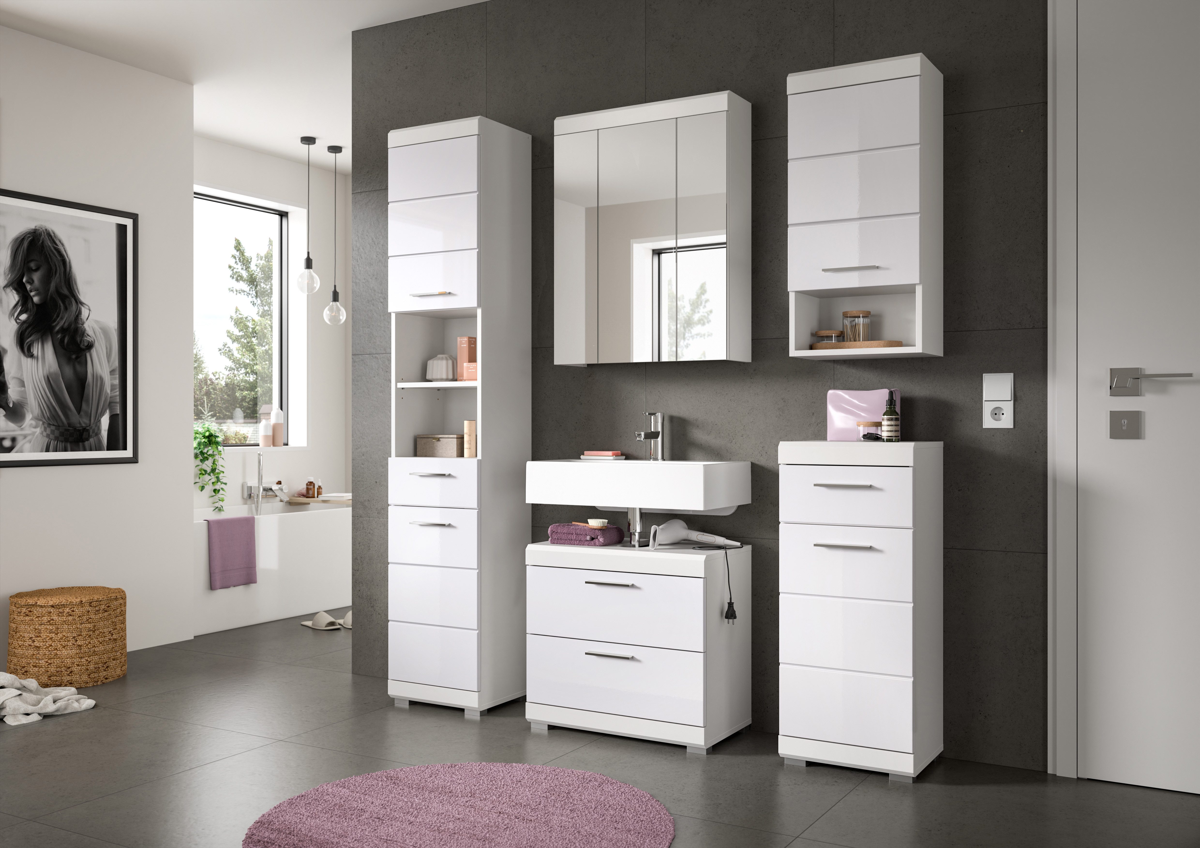 INOSIGN Badkamerserie Siena, 3-delig, bestaande uit: Hoge kast, wastafelonderkast, spiegelkast (set, 3-delig)