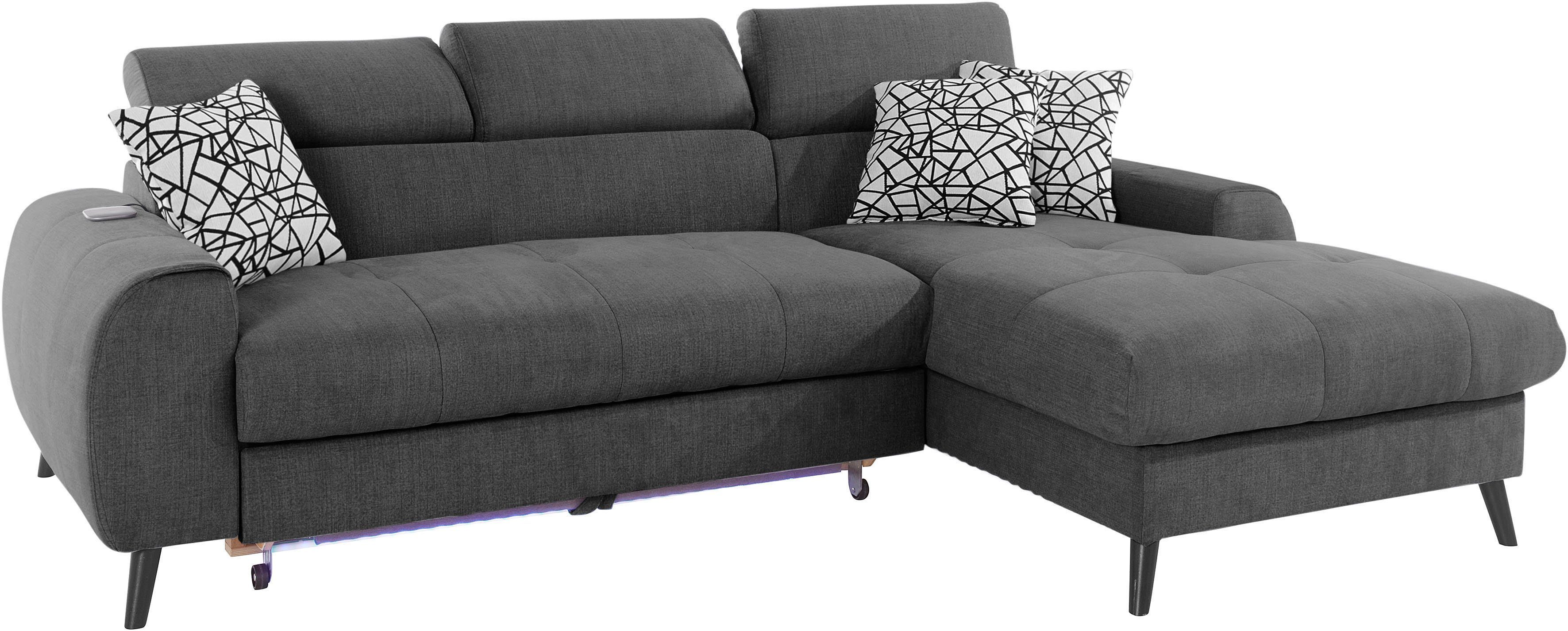 COTTA Hoekbank Mia L-vorm met 3 sierkussens keuze met bedfunctie, bedlade, verlichting & draadloze oplader