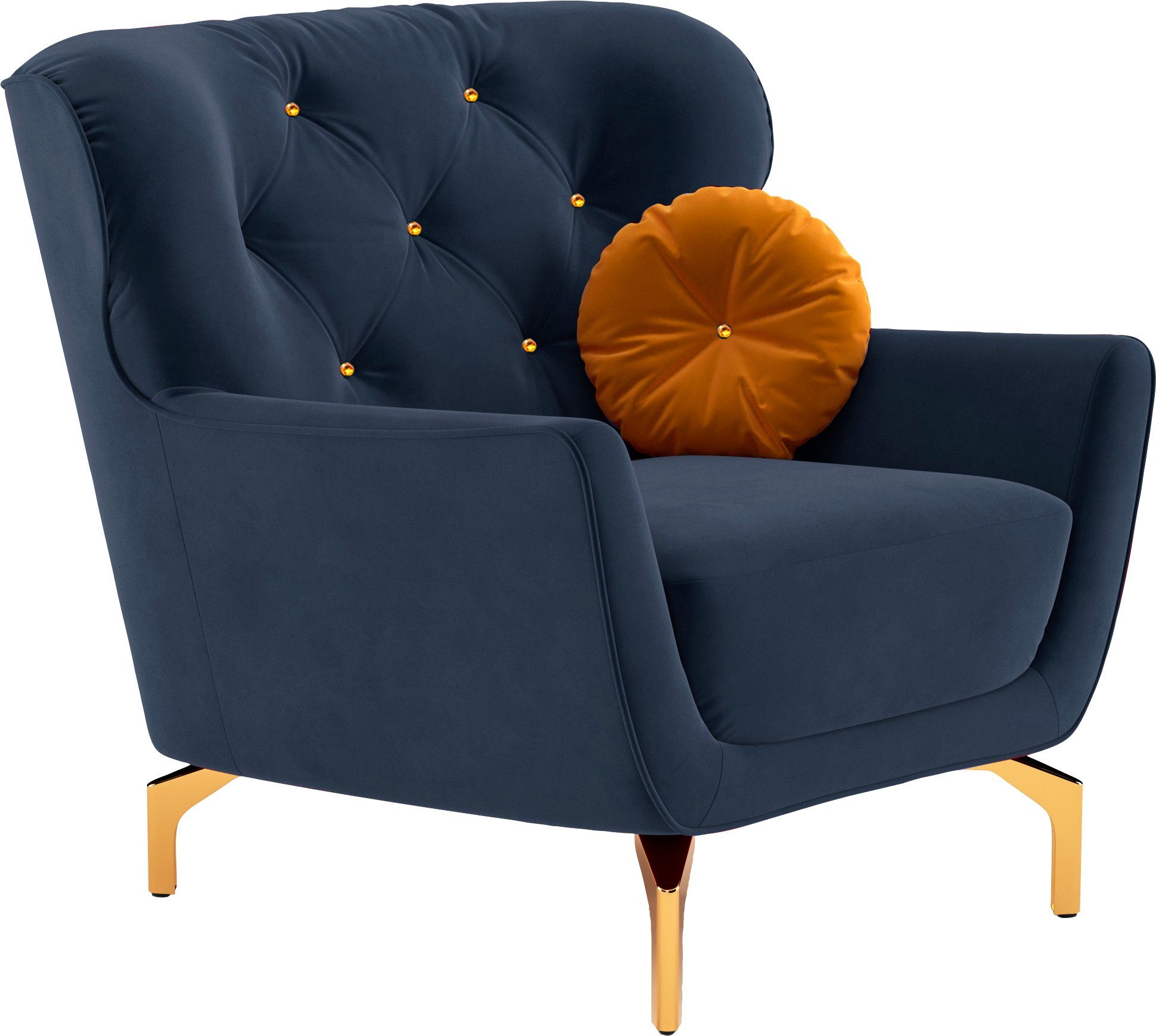 sit&more Fauteuil Orient 3 inclusief 1 sierkussen met strassteentjes, goudkleurige metalen poten