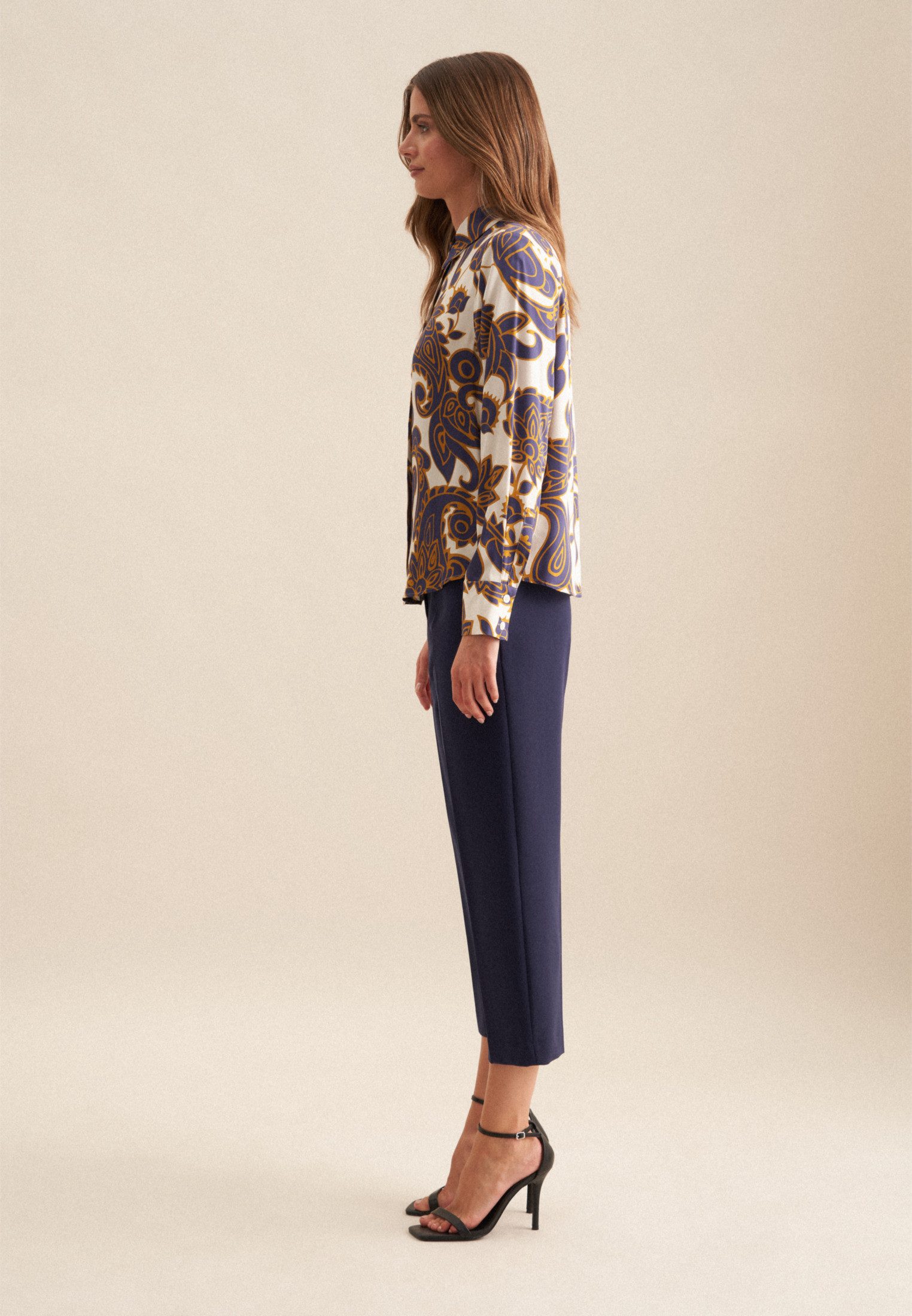 seidensticker Overhemdblouse Zwarte roos Lange mouwen kraag paisley