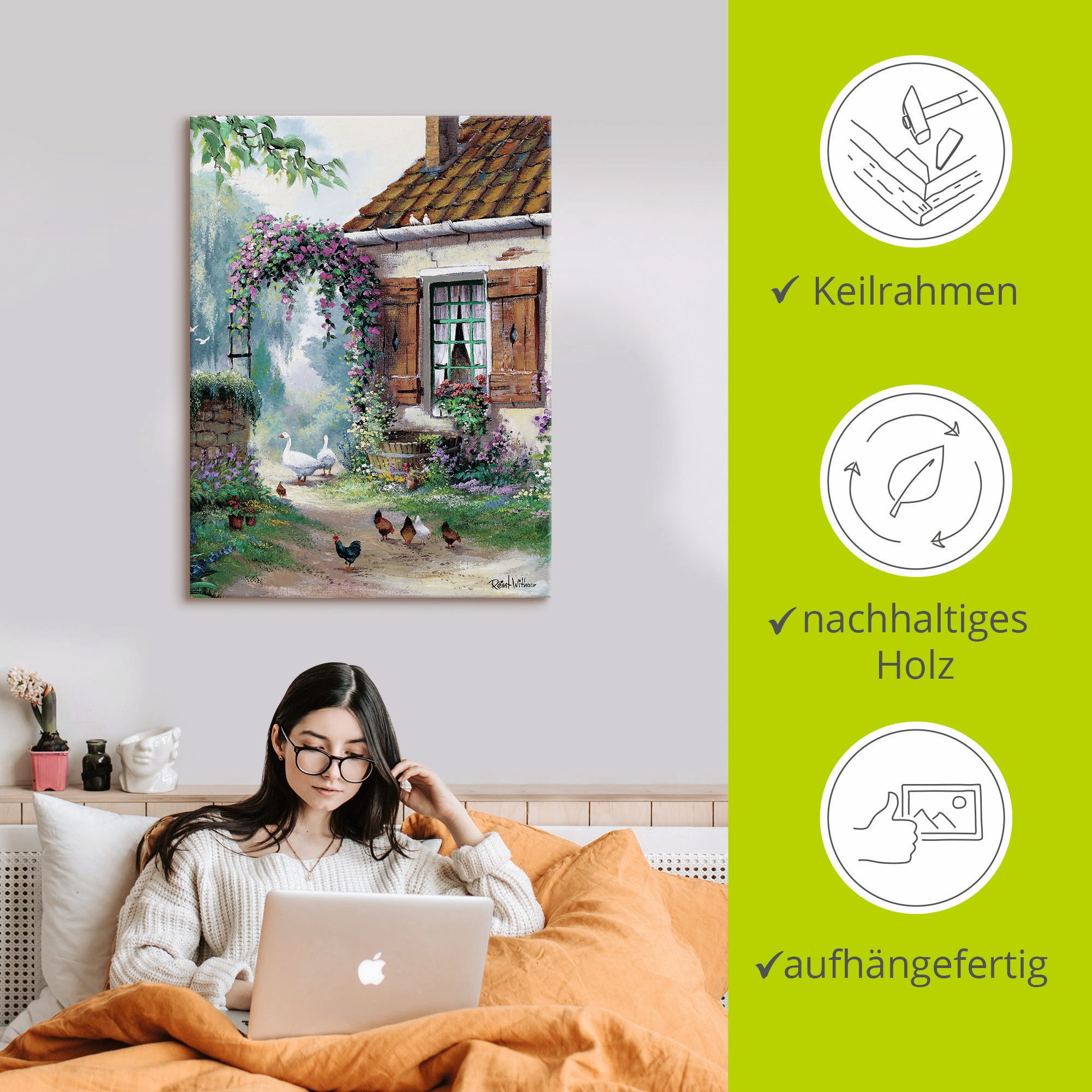 Artland Artprint op linnen De boerderij gespannen op een spieraam