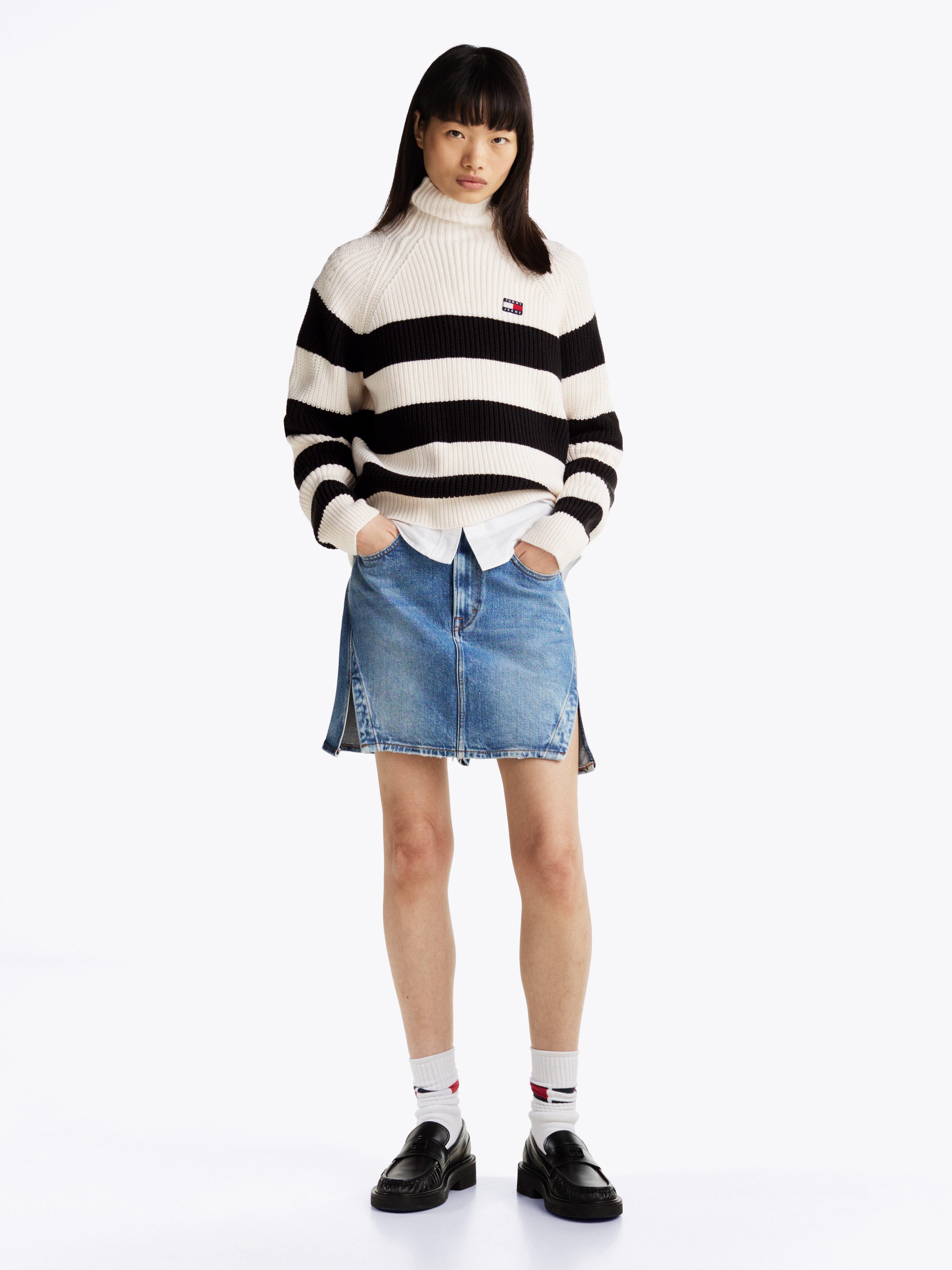 TOMMY JEANS Gebreide trui TJW STRIPE MOCKNCK BADGE SWEATER