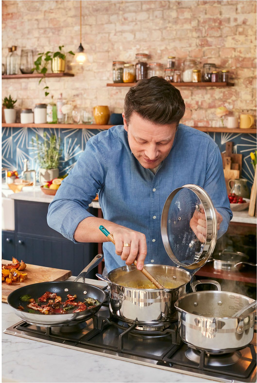 Tefal Koekenpan Jamie Oliver Cook Smart Roestvrij staal, anti-aanbak coating, thermo-signaal, voor alle kookplaten, inductie (1-delig)