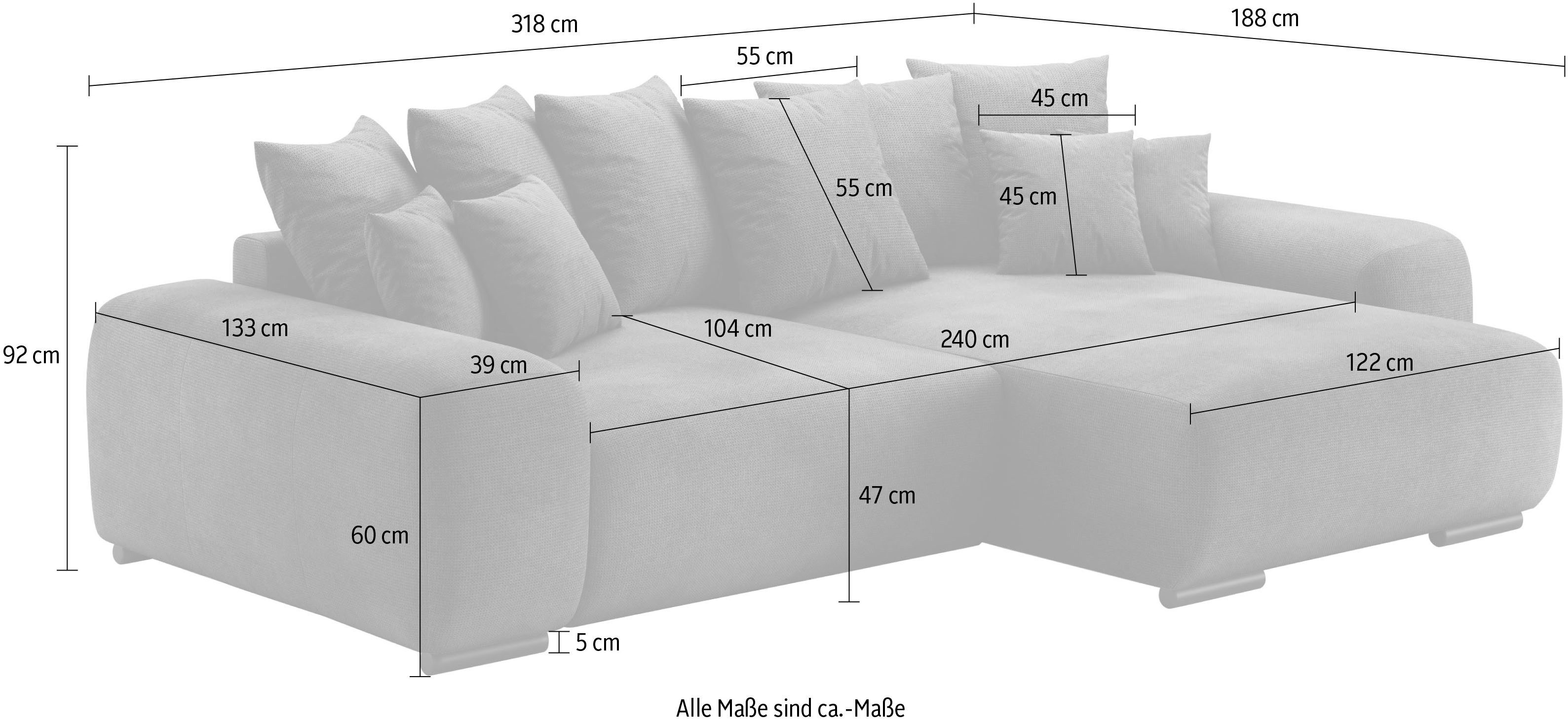 Mr. Couch Hoekbank Sundance L-vorm Doorlopende slaper met EasyBett-slaapfunctie, bedlade