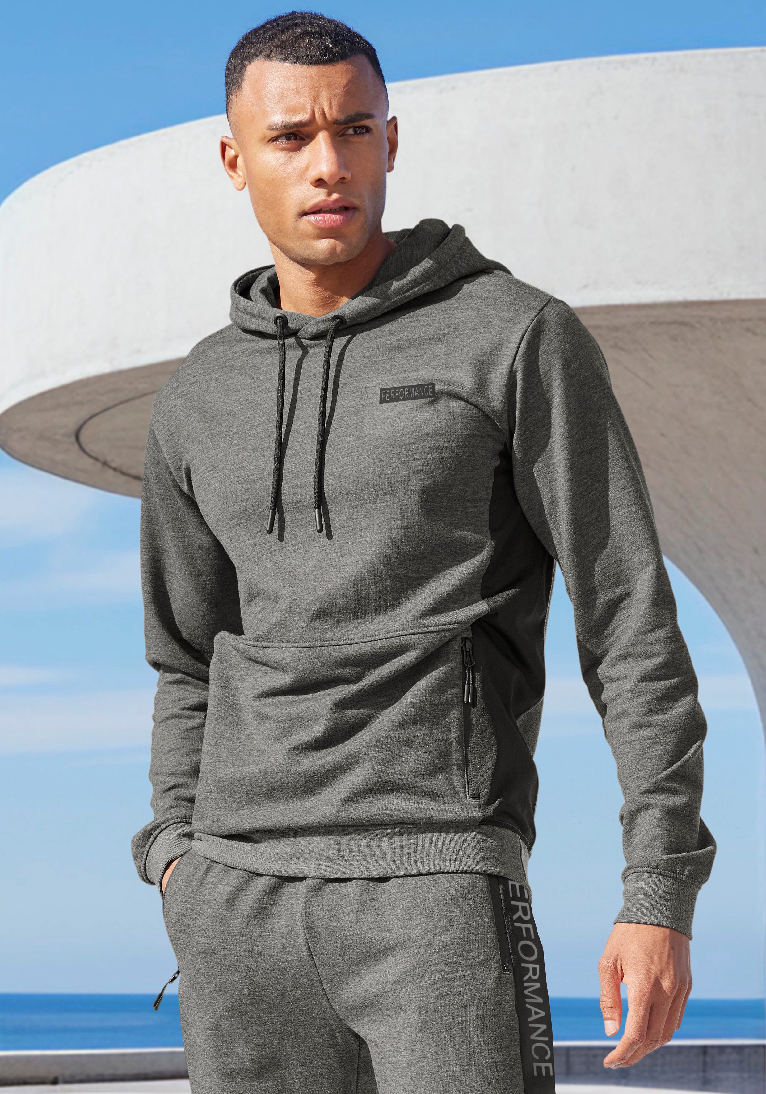 AUTHENTIC LE JOGGER Capuchontrui - Sport-Hoodie gemêleerde look, met ritszak