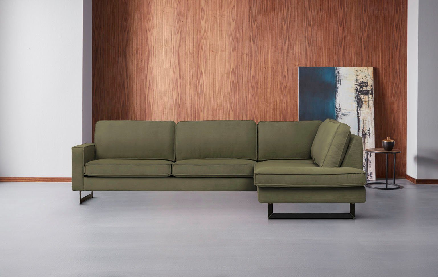 Places of Style Hoekbank Pinto, 290 cm, cord, chenille, leerlook, ottomane links/rechts
