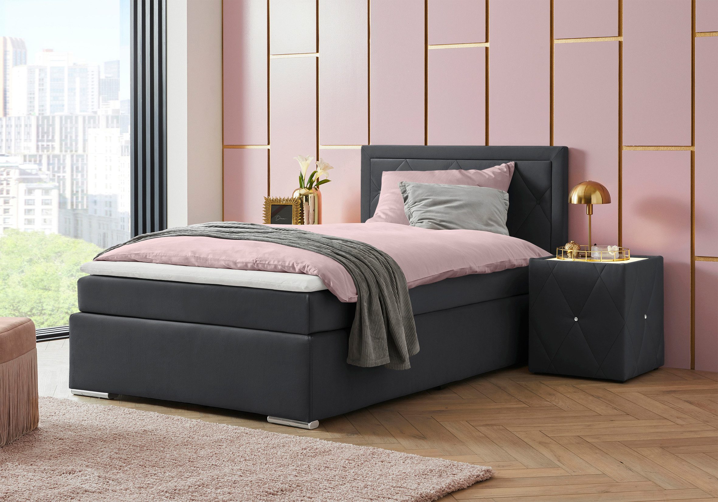 Leonique Boxspring Alfie, bestseller, optioneel met bedlade met capitonnage in het hoofdbord, h2, h3 en h4 ter keuze