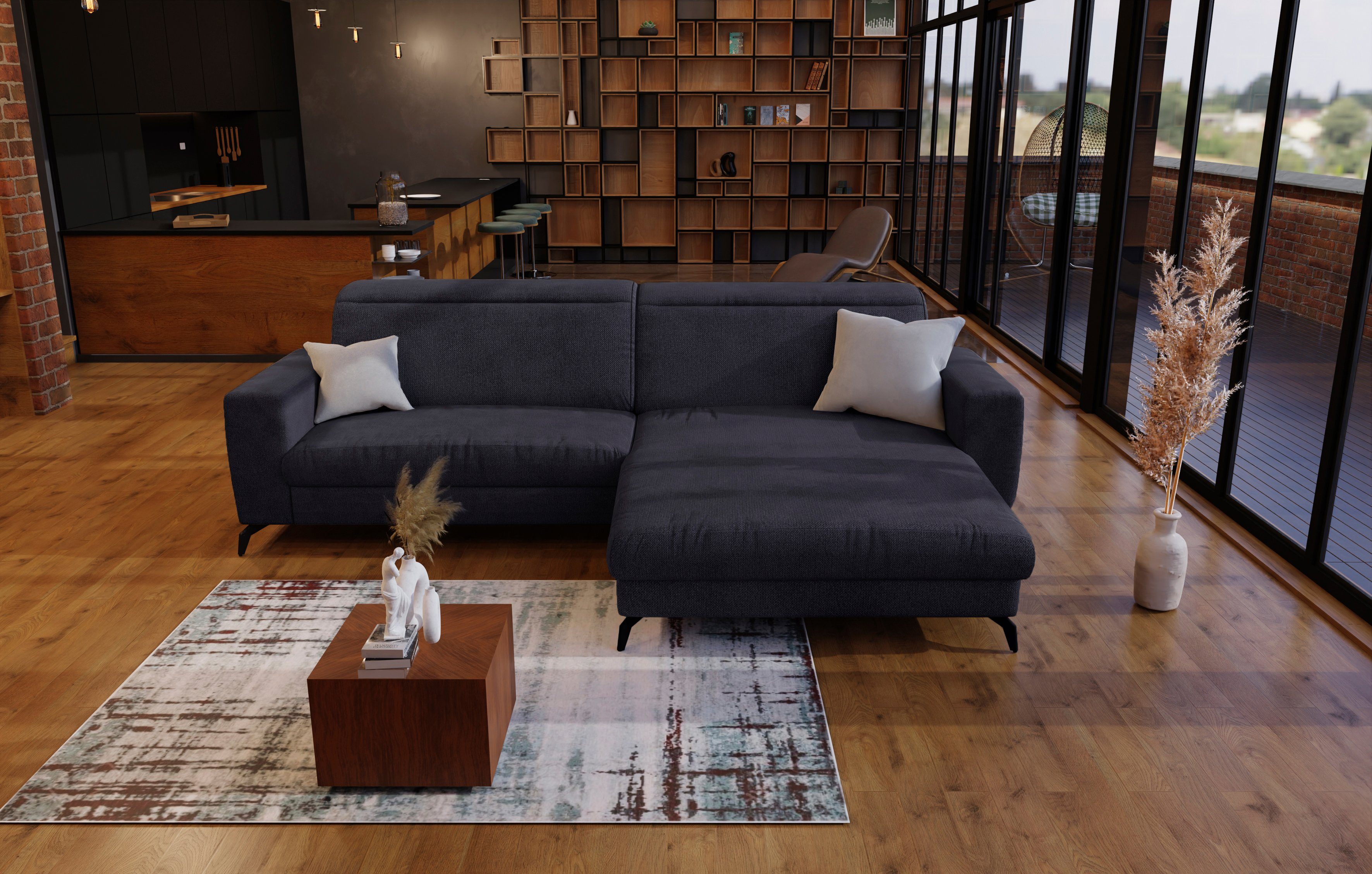 sit&more Hoekbank Bolero L-vorm blauw, hoekbanken, Zonder bed-zonder bedkist-zonder verstelbare hoofdsteun, ohne Bett-ohne Bettkasten-ohne