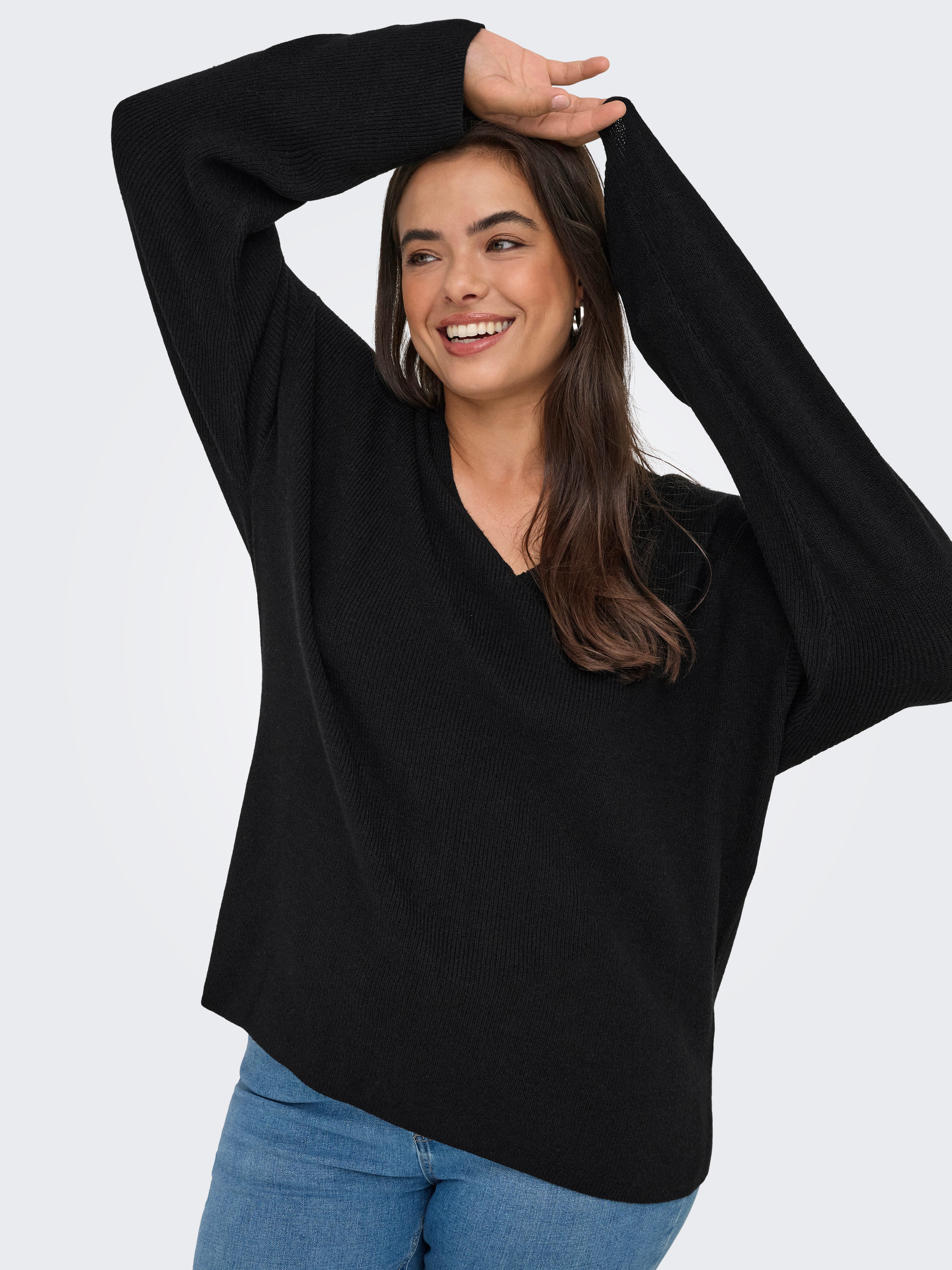 ONLY CARMAKOMA Trui met V-hals CARIBI LS RIB LOOSE V-NECK CC KNT
