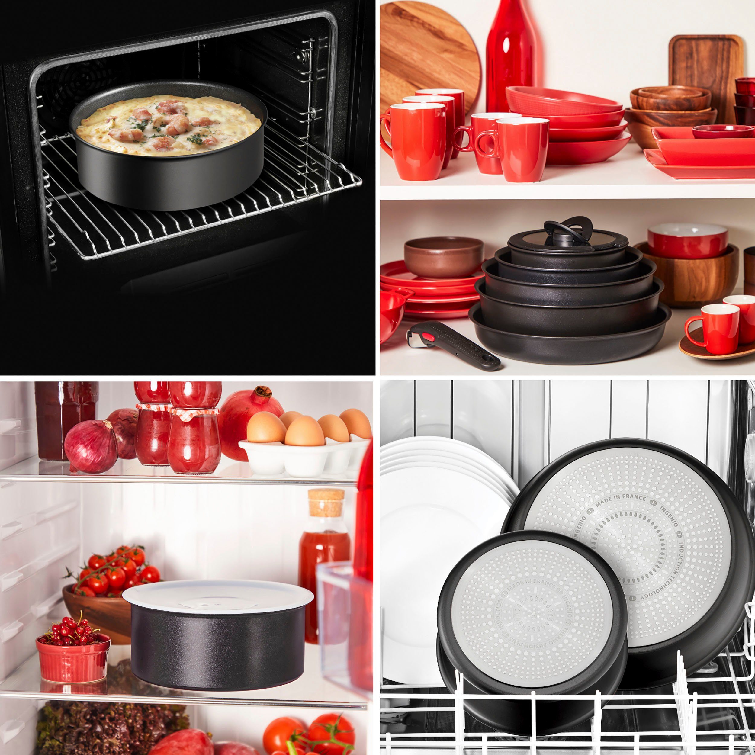 Tefal Pannenset Ingenio Unlimited L76391 opvouwbaar, ruimtebesparend, titanium 6x anti-aanbakcoating (set, 4-delig)