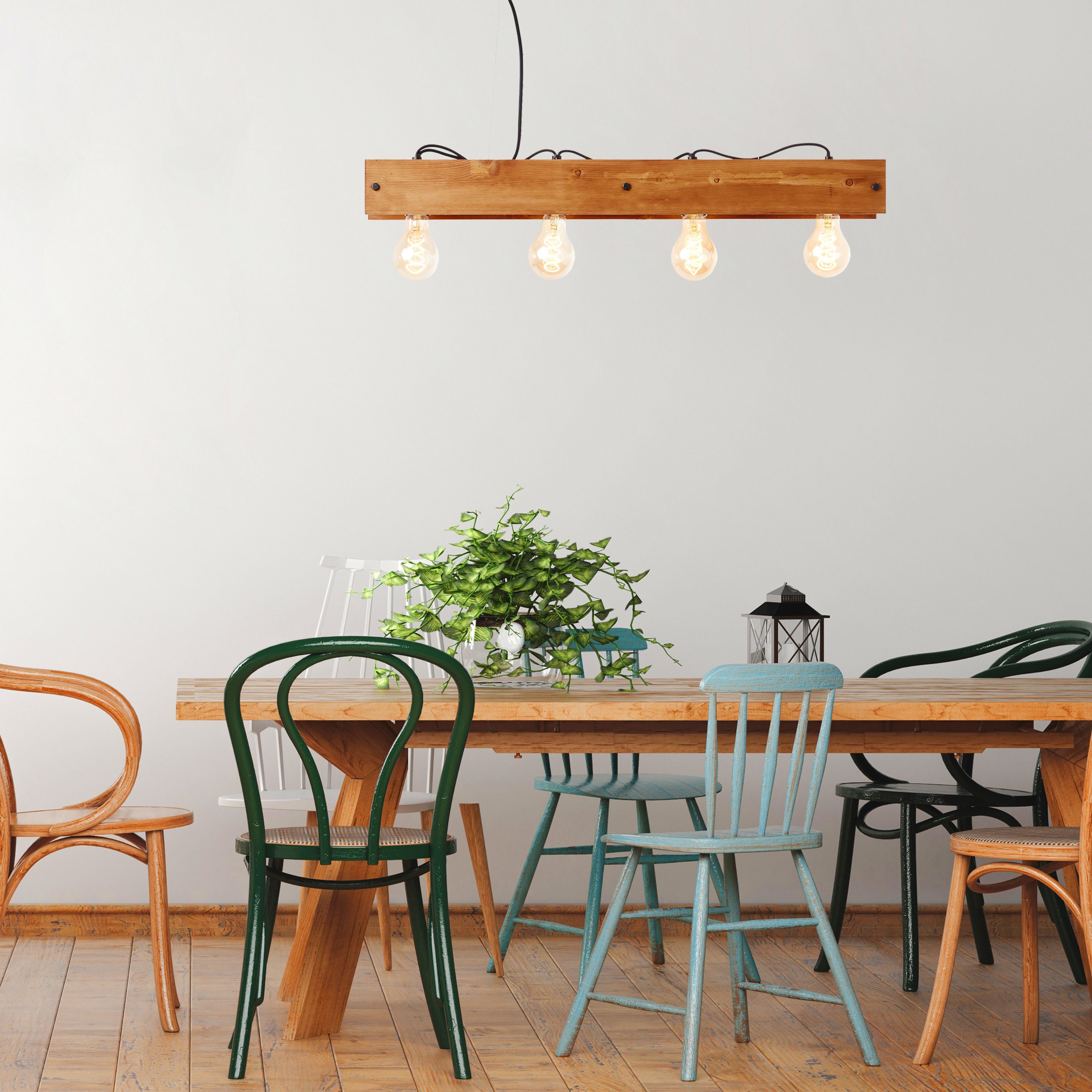 Brilliant Leuchten Hanglamp Calandra 150 cm hoogte, 75 cm breedte, 4 x e27, metaal/hout, zwart/hout (1 stuk)