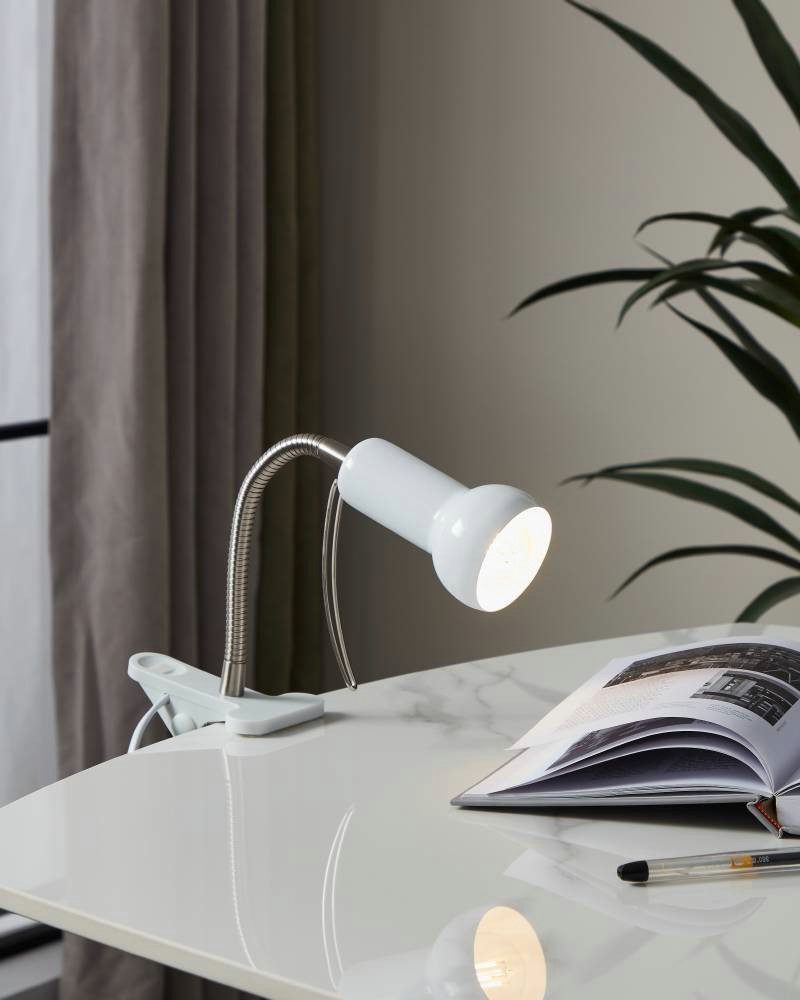 EGLO Klemlamp FABIO klemspot, wit, excl. lichtbron E14, met klem, kantoor