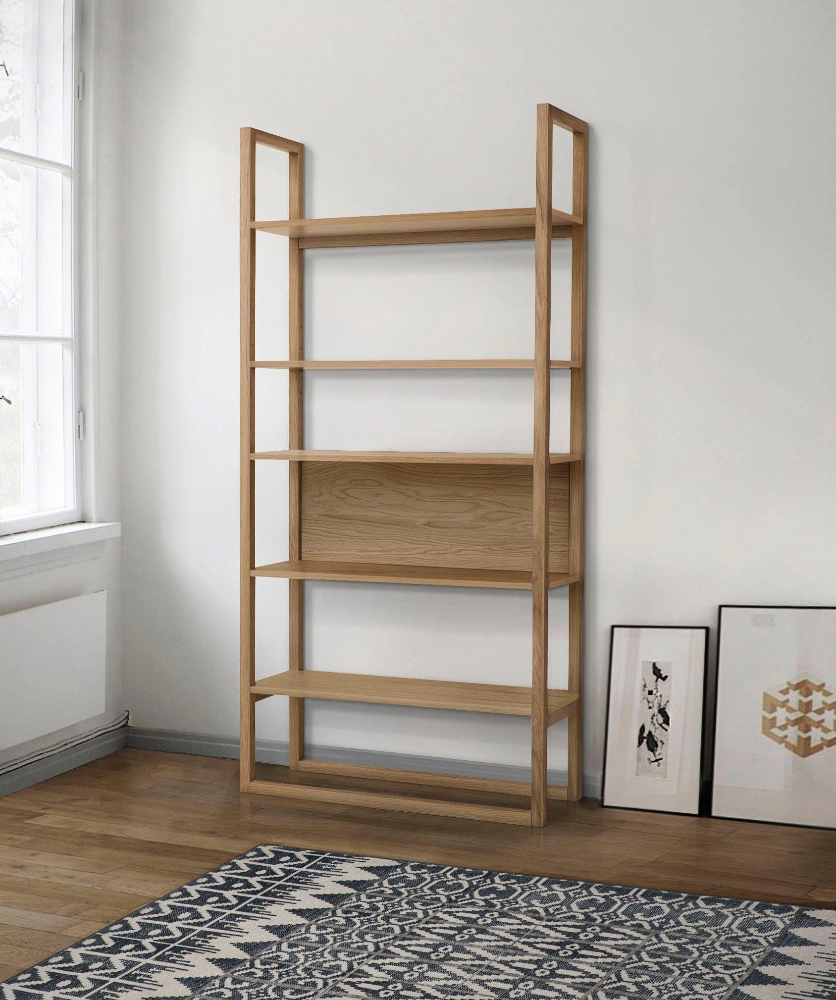 Woodman Boekenkast New Est in scandinavisch design, frame van massief eiken boekenkasten maat 90x32x185 cm beige