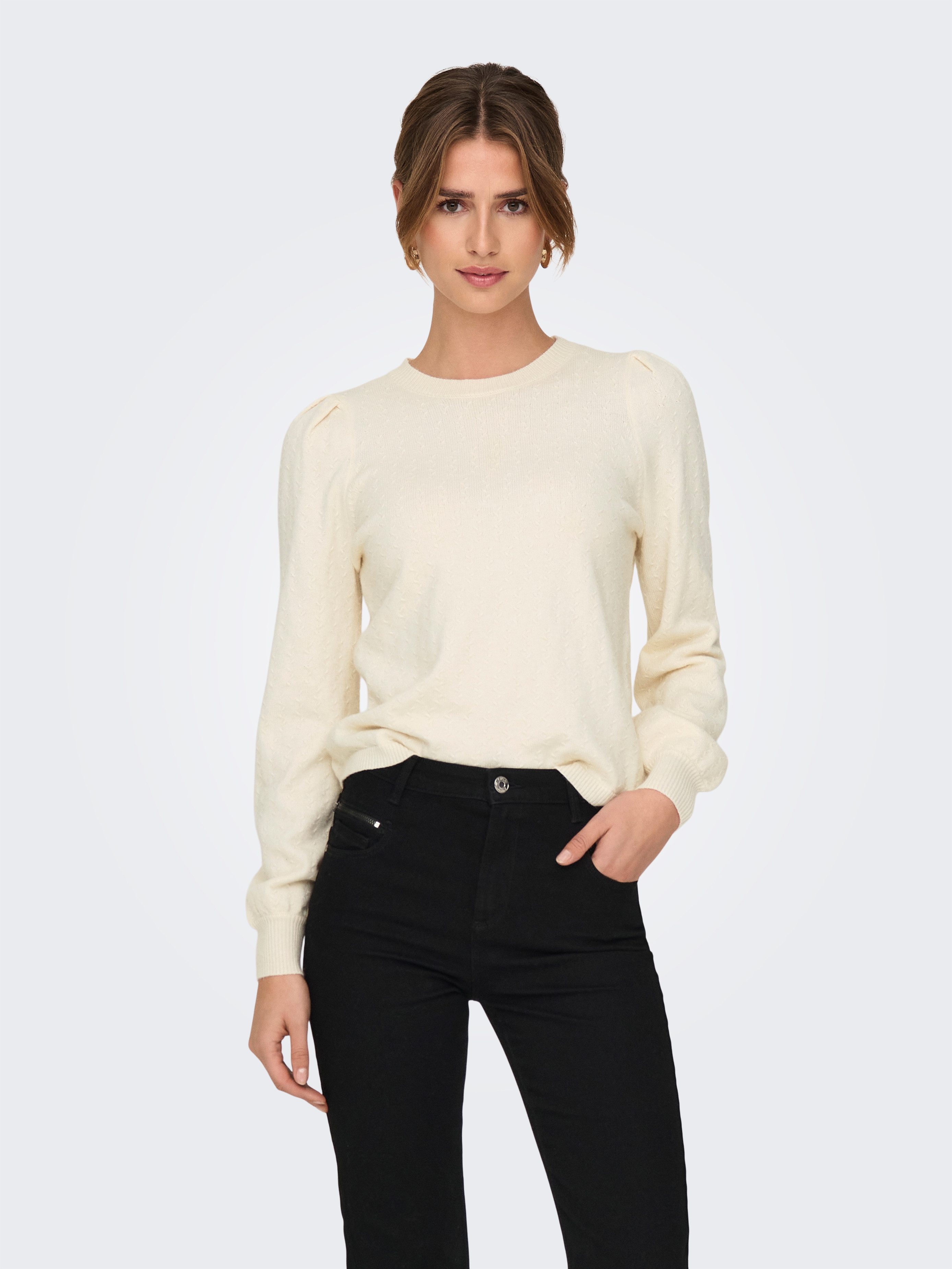 Only Trui met ronde hals ONLKATIA LS STRUCTURE PUFF O-NECK CC KNT