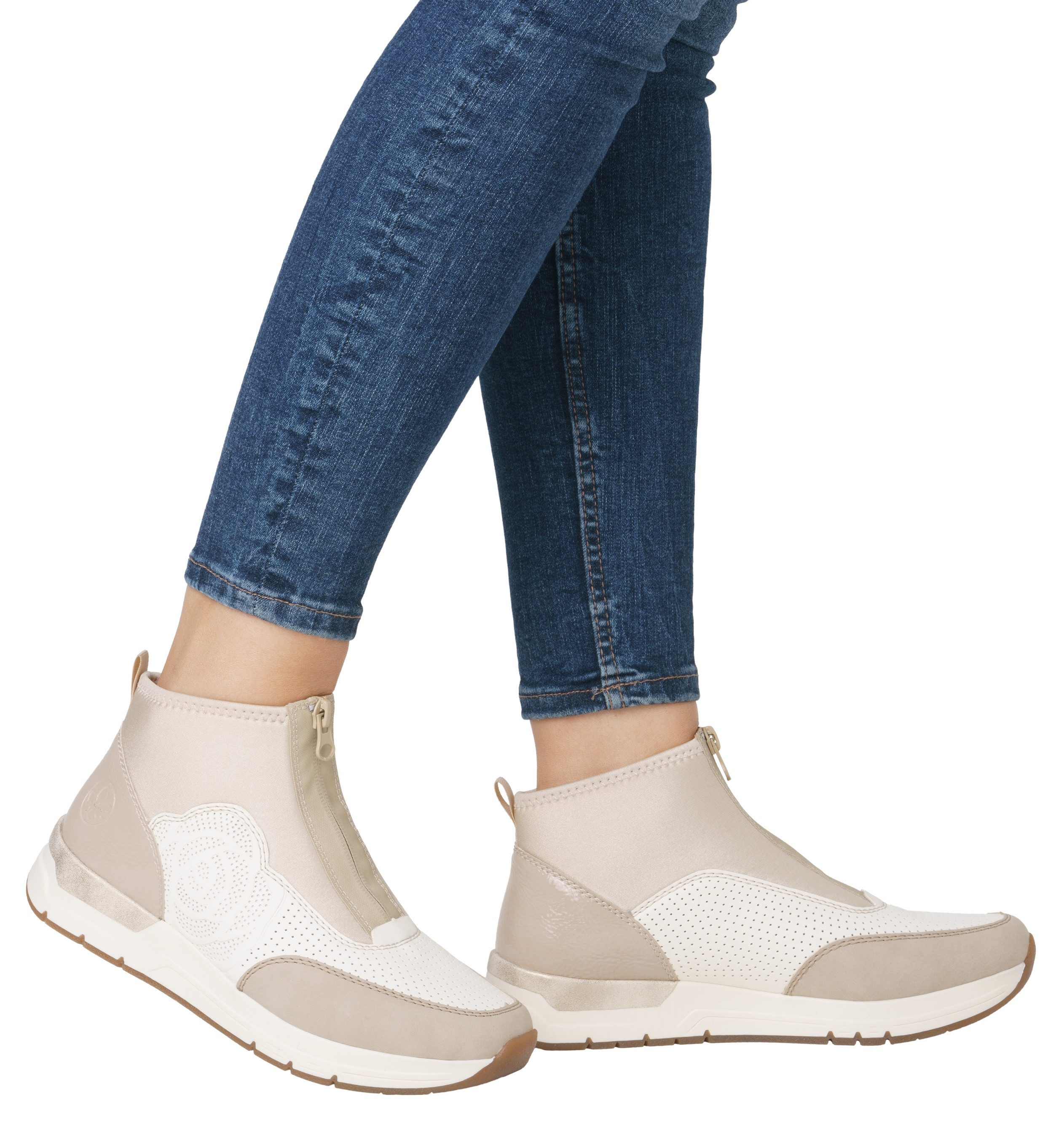 Rieker Sneakers met sleehak , enkellaars, laarzen, rozenprint, met ritssluiting vooraan