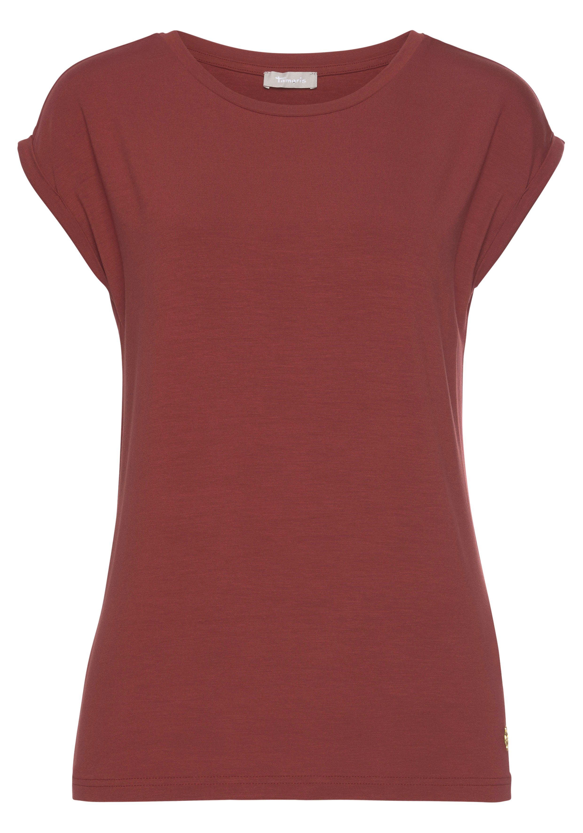 Tamaris T-shirt Korte mouwen, regular fit, effen, met ronde hals