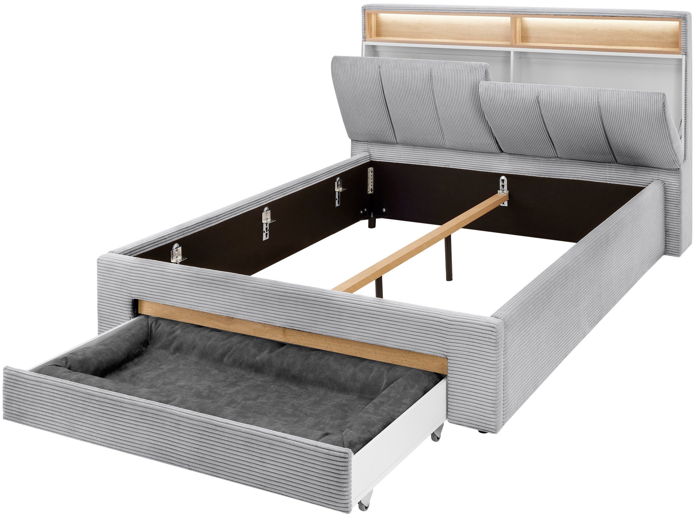 INOSIGN Gestoffeerd bed CiTY/GiRON,, gepolsterd opbergbed, met LED-verlichting Bedkisten met hondenbed of als opbergruimte, opklapbare hoofdeinden