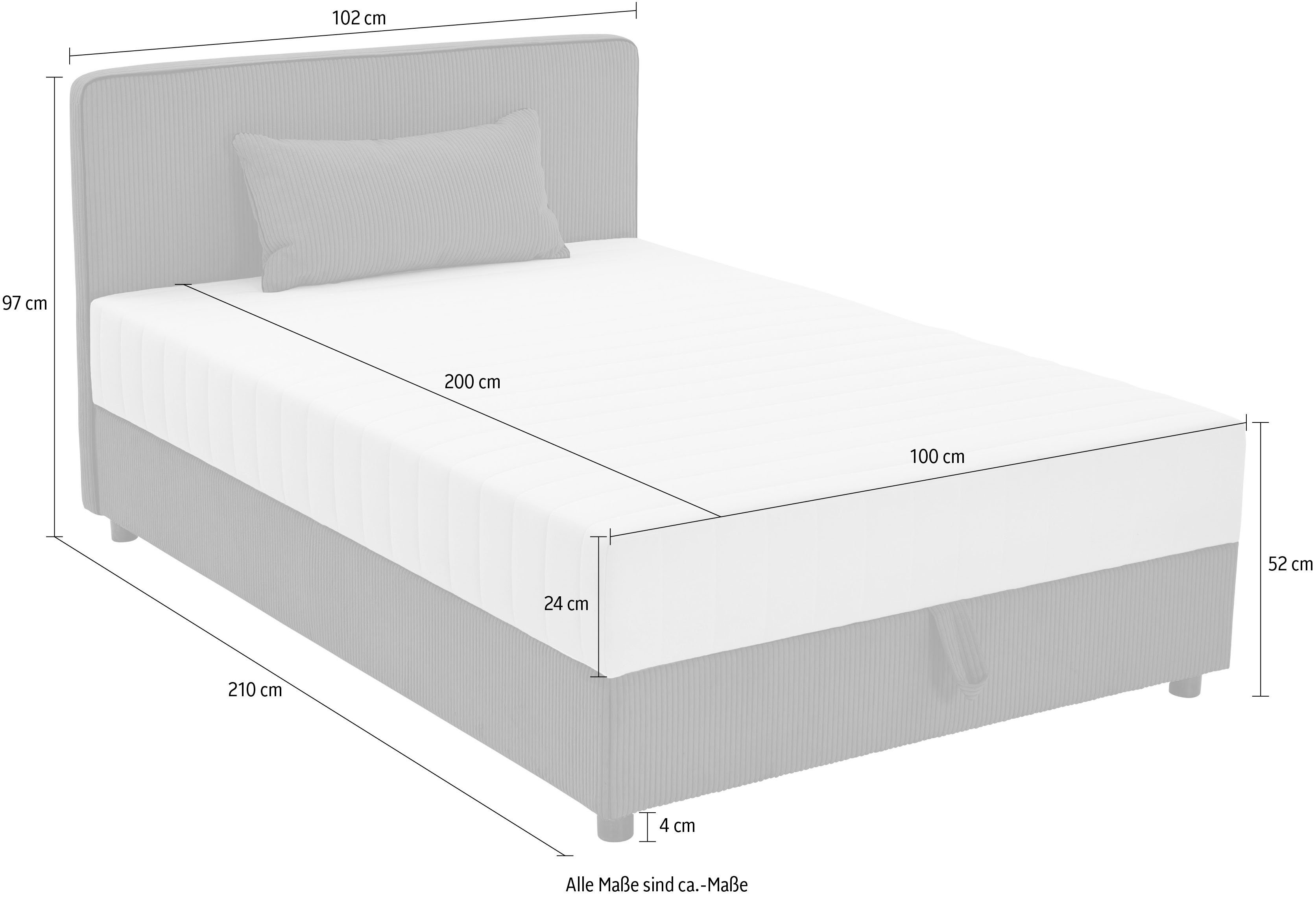 ATLANTIC home collection Bed Corinna Boxspring bed incl. opbergruimte, ribfluweel, verkrijgbaar in verschillende breedtes