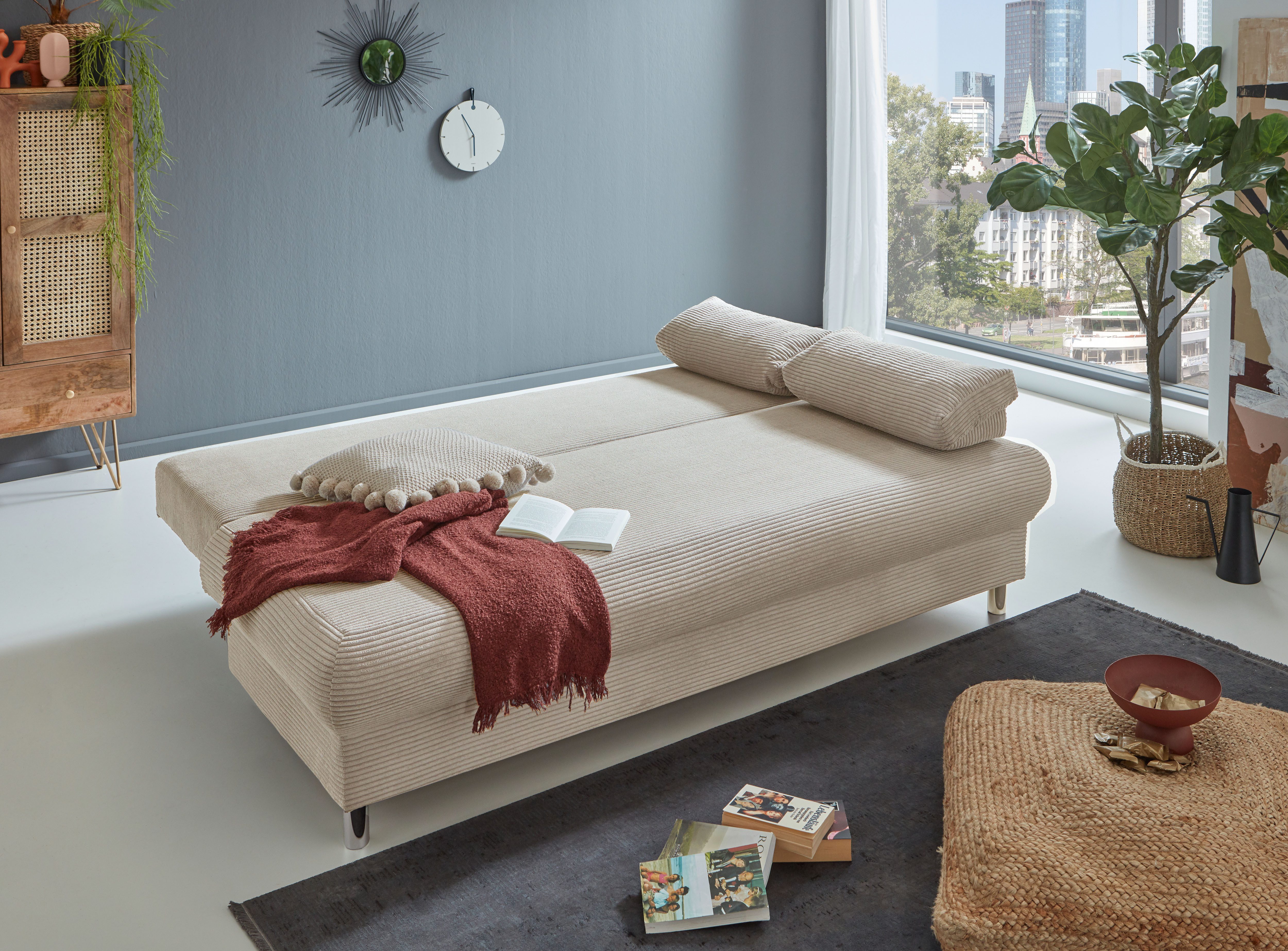 INOSIGN Slaapbank Como 2-zits, pocketvering, breedte 196 cm, incl. rug- en armleuningkussens