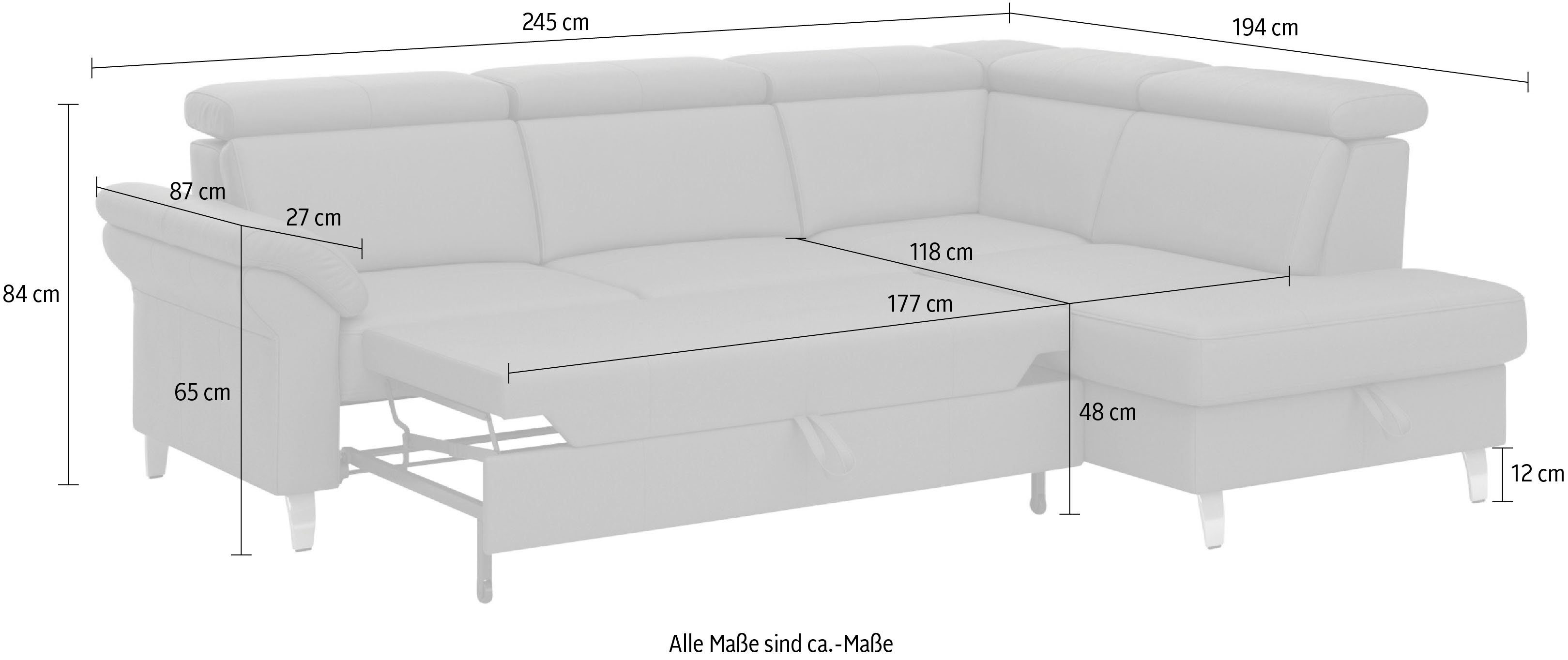 sit&more Hoekbank Arngast L-vorm met verstelbare hoofdsteun en binnenvering