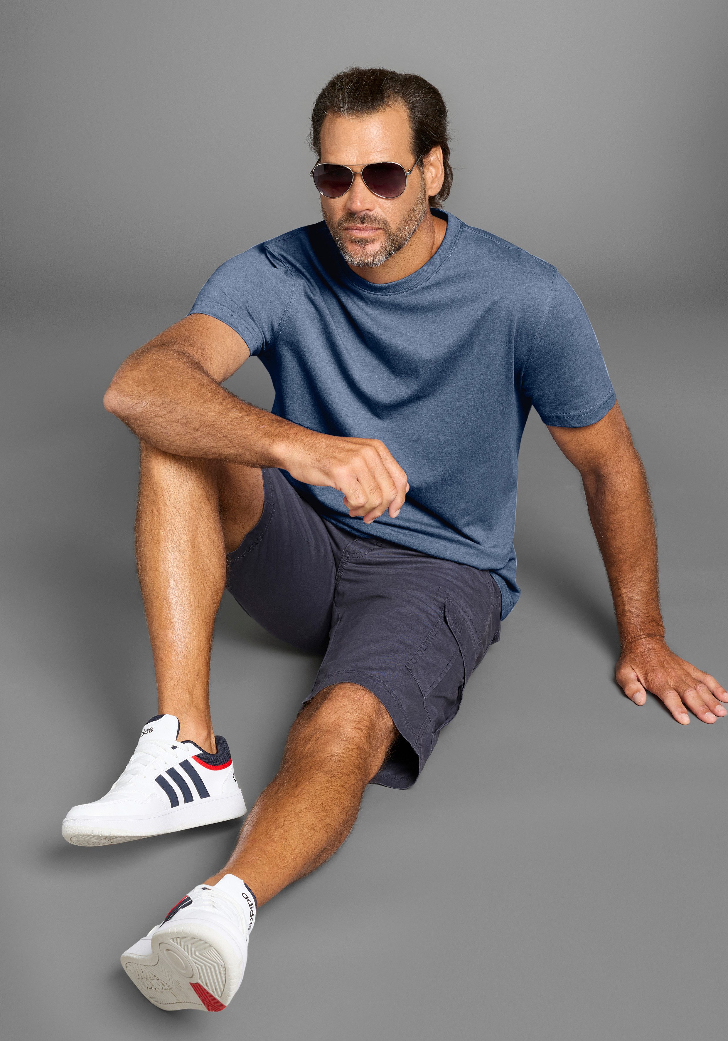 Man's World Shirt met ronde hals Korte mouwen, basic stijl, van katoenmix, 2-pack (2-delig, Set van 2)