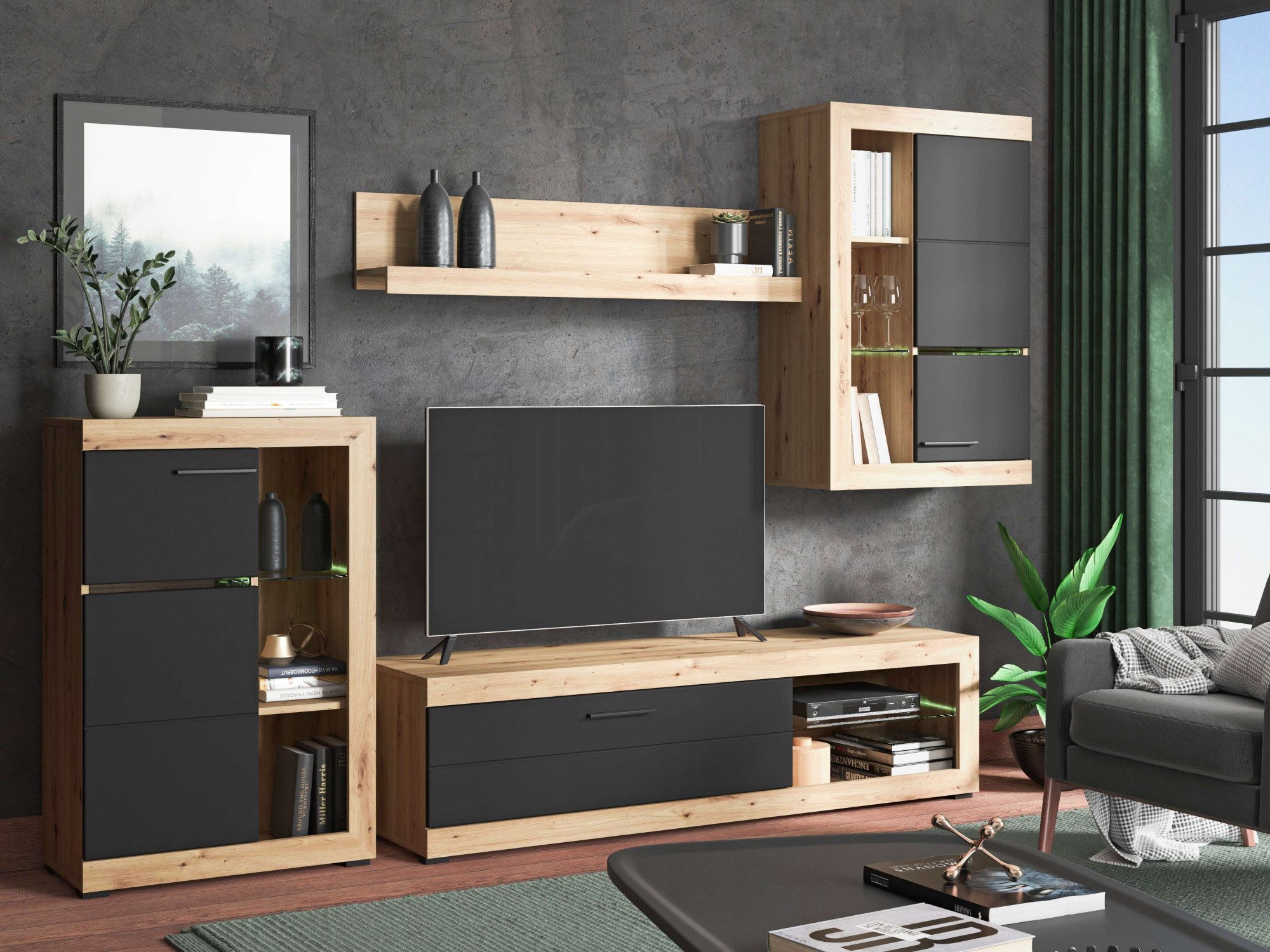 INOSIGN Woonkamerset Rosso woonwand, mediawand, aanbouwwand, voor TV tot 60', breedte 267 cm (complete set, 4-delig)