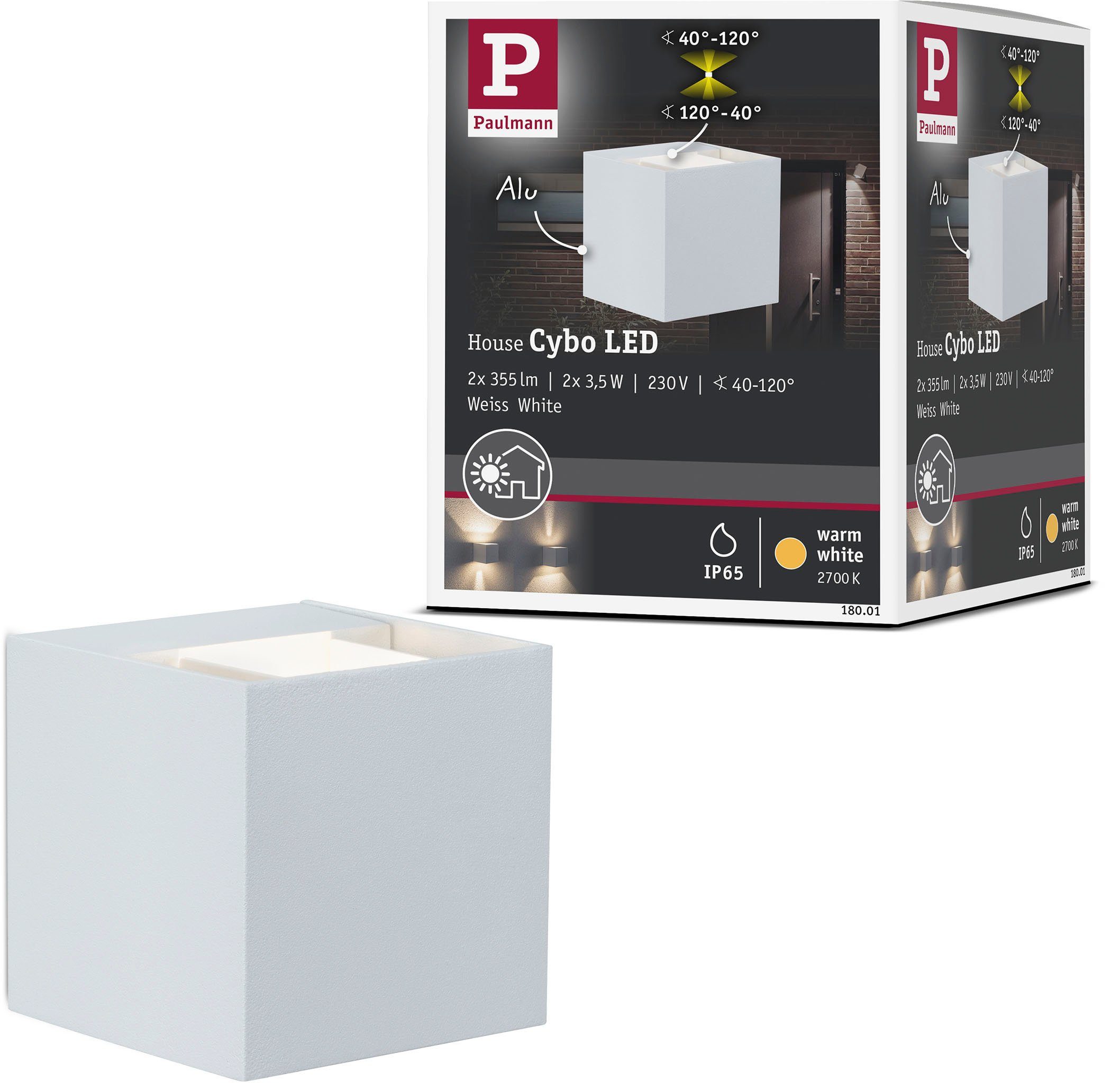Paulmann Led-wandlamp voor buiten Buiten 230V Cybo LED 2x3,5W 230V IP65 vierkant 80x80mm Grijs Aluminium (1 stuk)