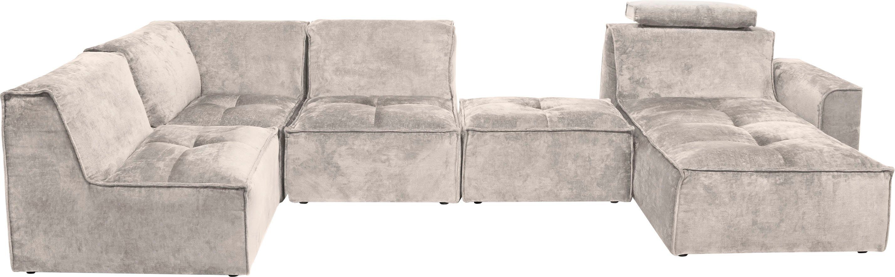 RAUM.ID Zithoek Monolid U-Vorm Afzonderlijke module voor combinatie op maat, bekleding in teddy-look (7-delig)