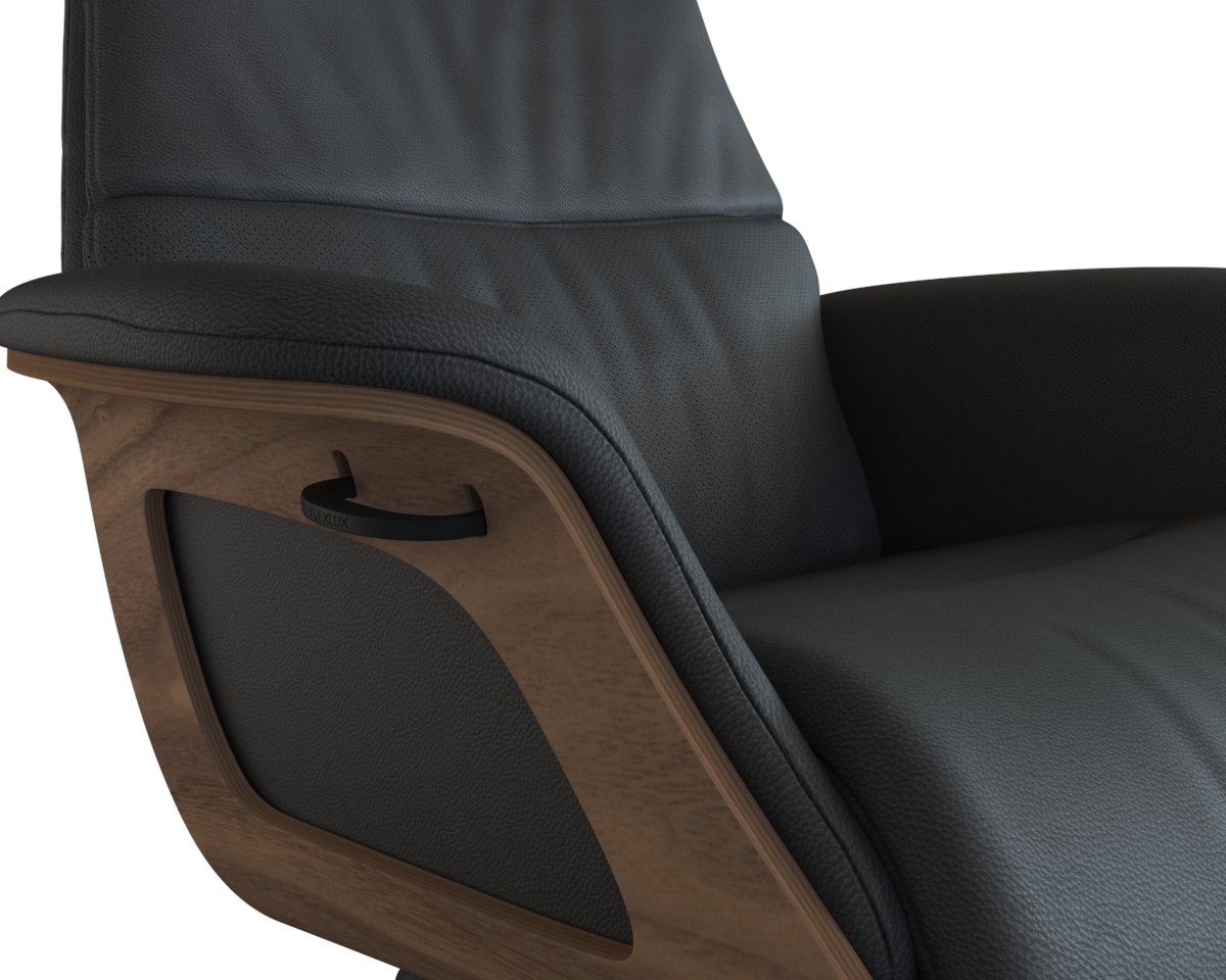 FLEXLUX Relaxfauteuil Clement relaxstoel, gestoffeerde stoel, ligstoel, TV-stoel, Rug- & hoofdverstelling, draaibaar, armleuning walnoot, voet zwart