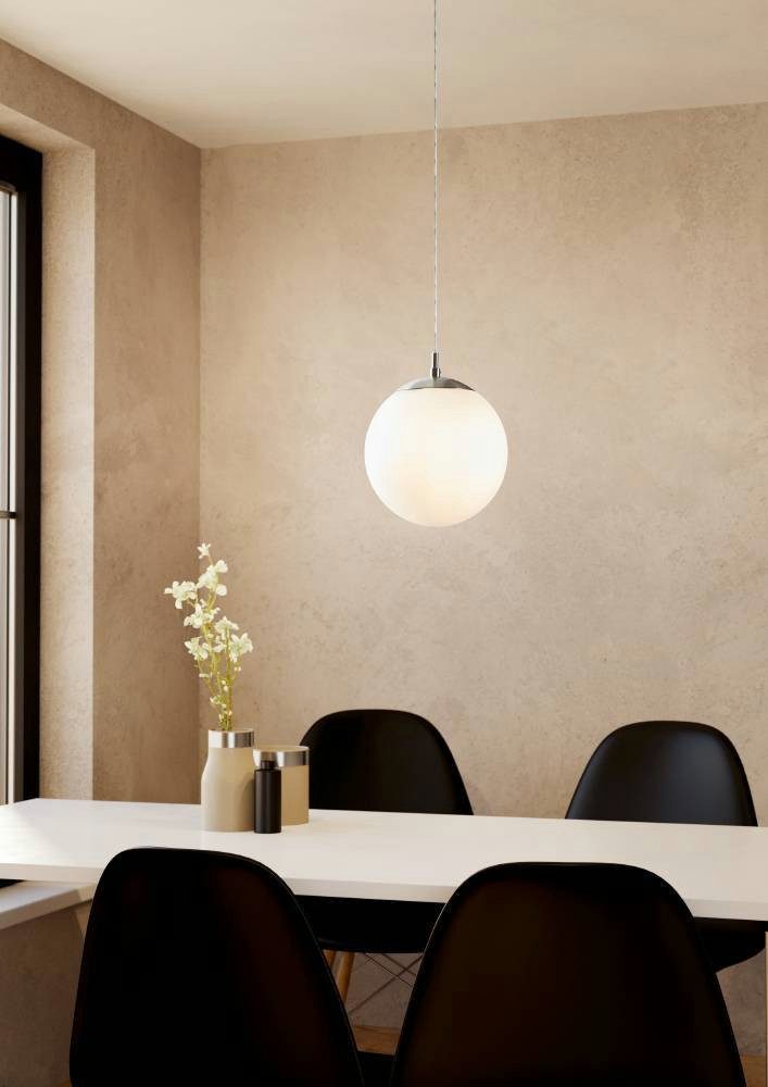 EGLO Hanglamp RONDO hanglamp, metaal in zilver, glas in opaal mat wit, E27