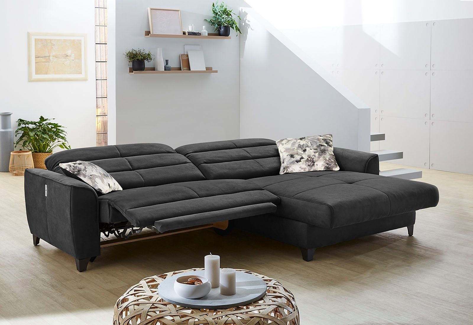 Jockenhöfer Gruppe Hoekbank Double One L-vorm met 2 x 120 cm brede, elektrisch verstelbare relaxfuncties