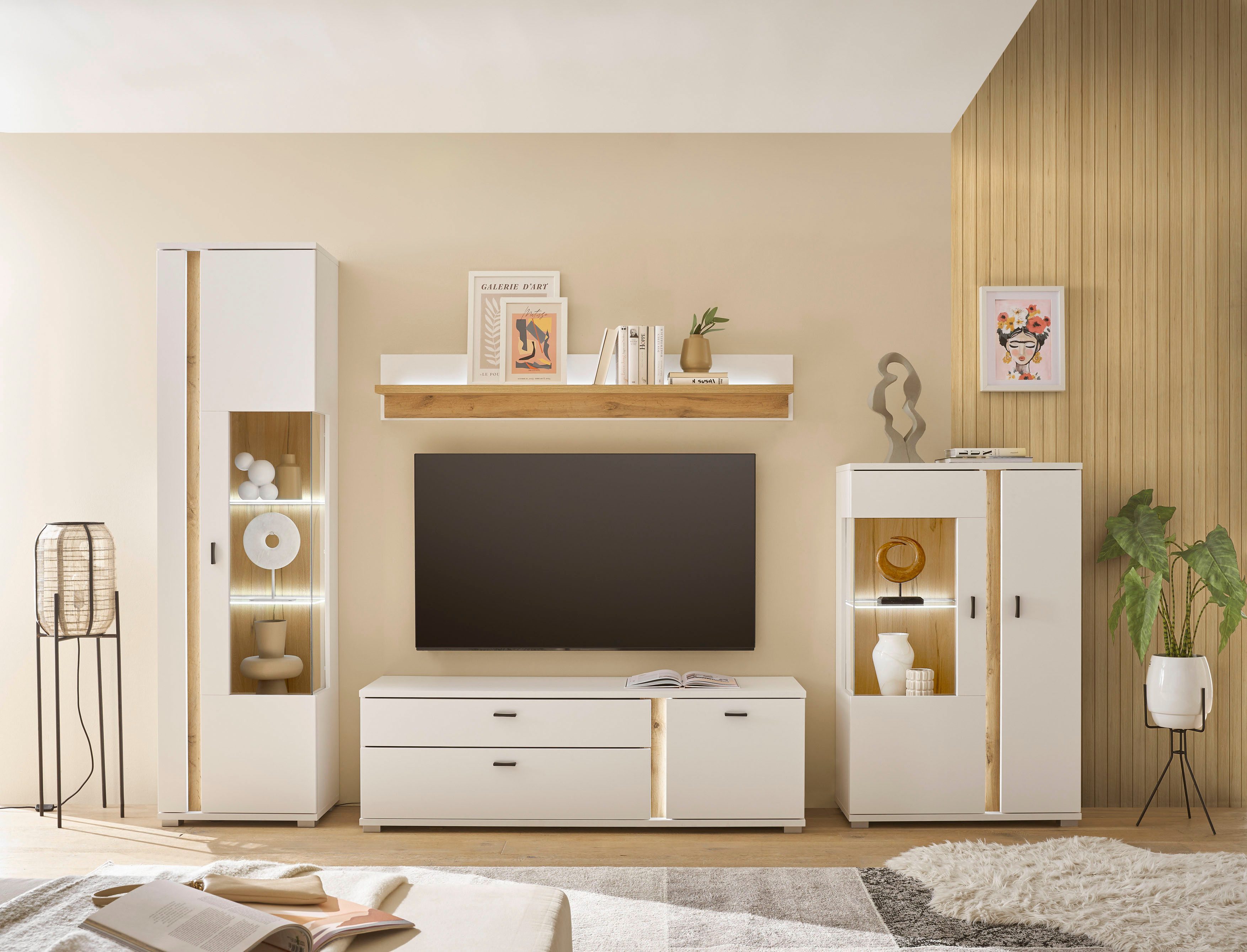 INOSIGN Wandmeubel Long Island in moderne trendkleur, inclusief verticale verlichting, breedte 305 cm (set, 4-delig)