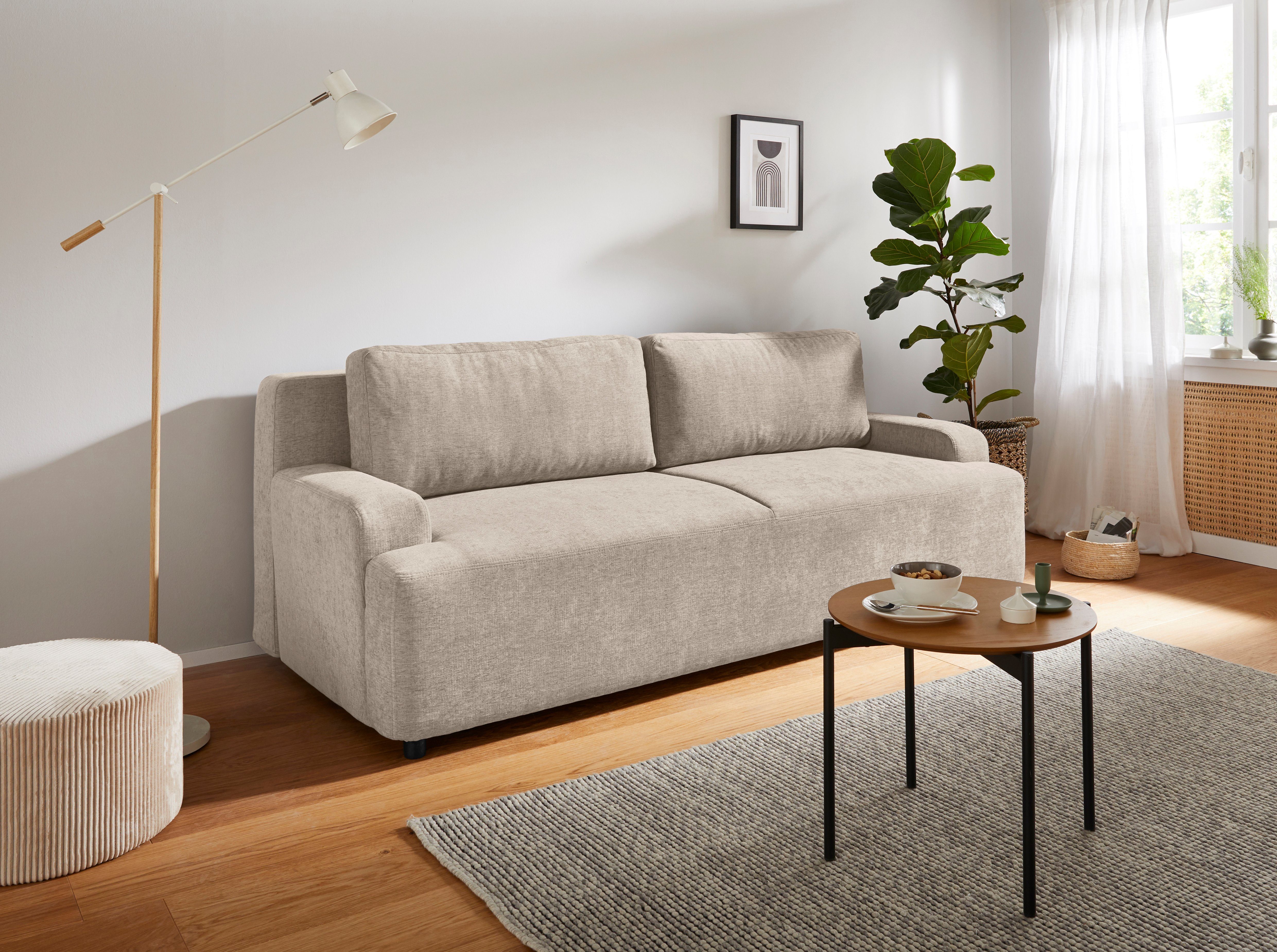 andas Slaapbank Halfslaap met slaapfunctie en bedkist beige, slaapbanken