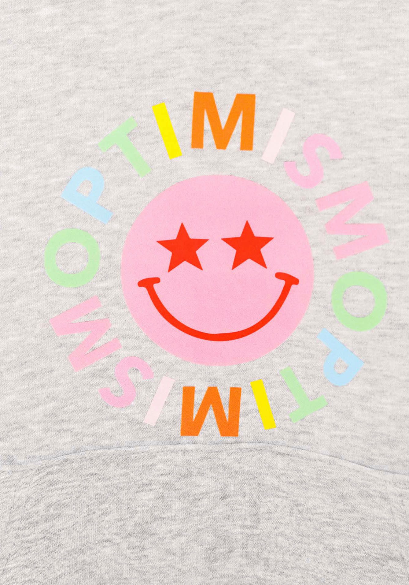 Zwillingsherz Hoodie OptimismKIDS met smiley, kleurrijke opdruk en details in neonkleur