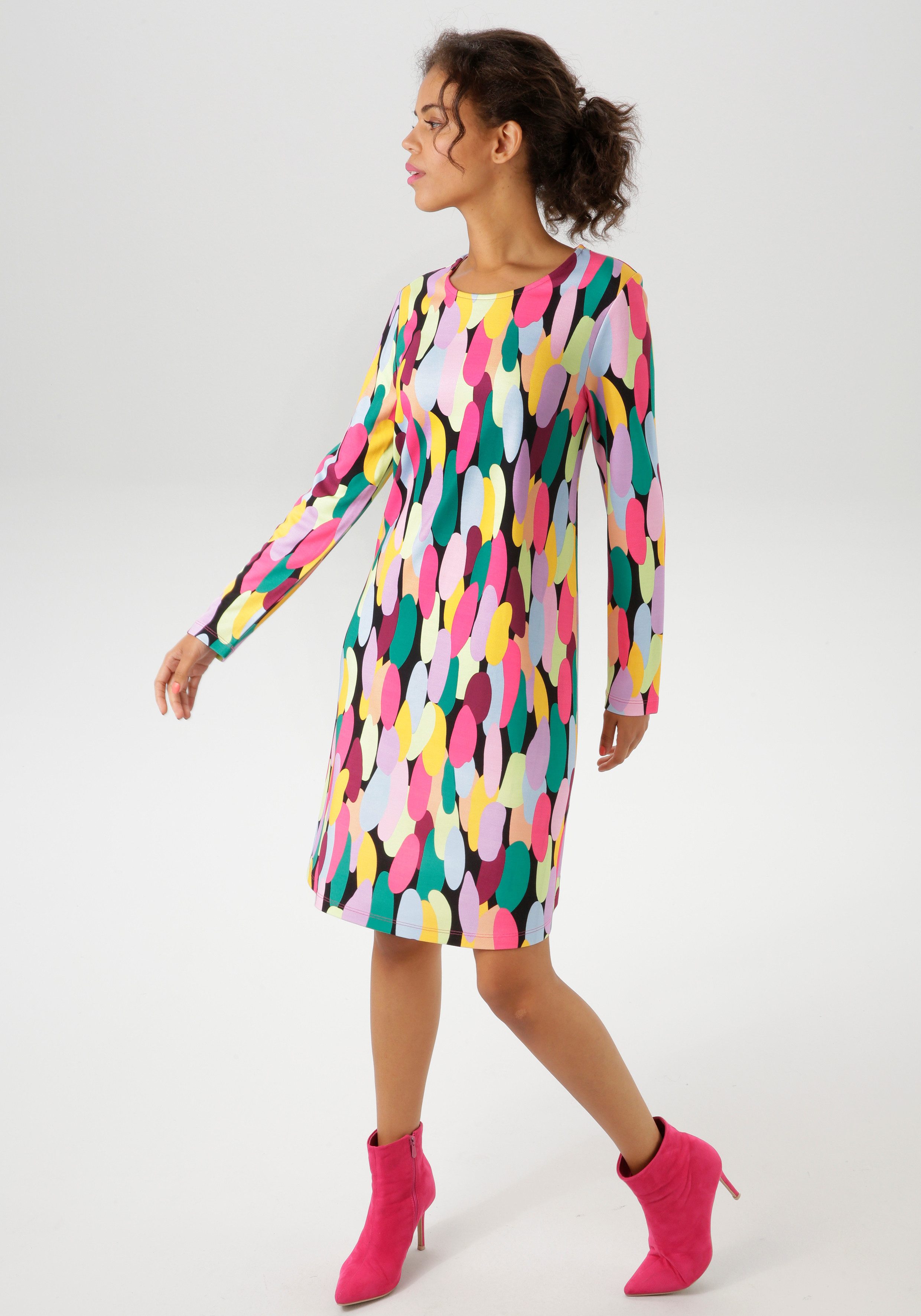 Aniston CASUAL Jerseyjurk met kleurrijke grafische print nieuwe collectie