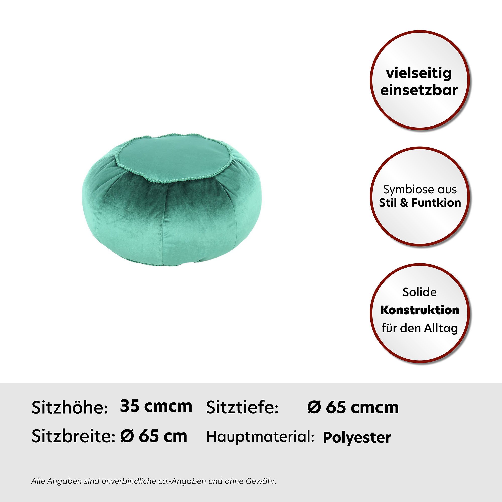 Kayoom Zithocker Pouf Taj Mahal 325, trendy fluweelachtige oppervlakte (1 stuk)
