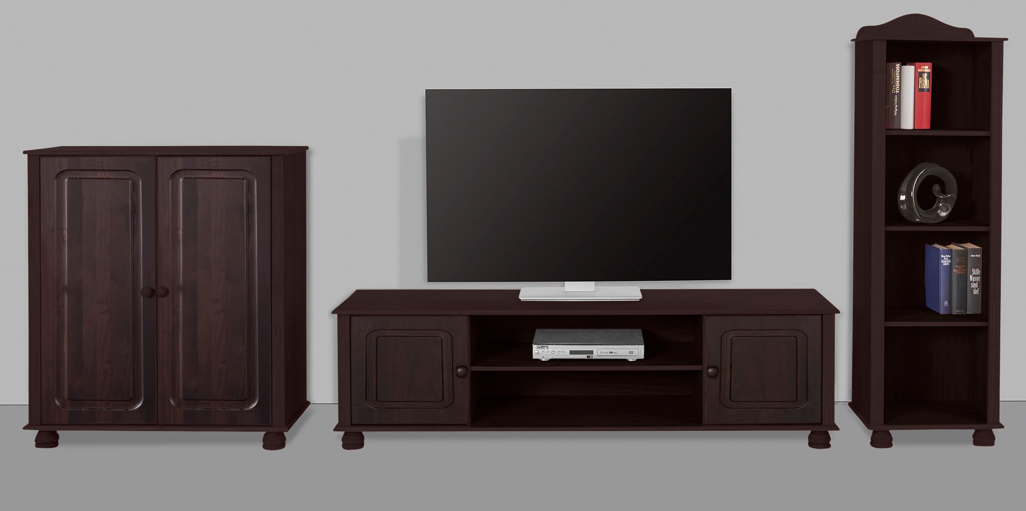 Home affaire Wandmeubel Mette 1 halfhoge kast, 1 boekenkast en 1 tv-meubel zonder wandboard (3-delig)
