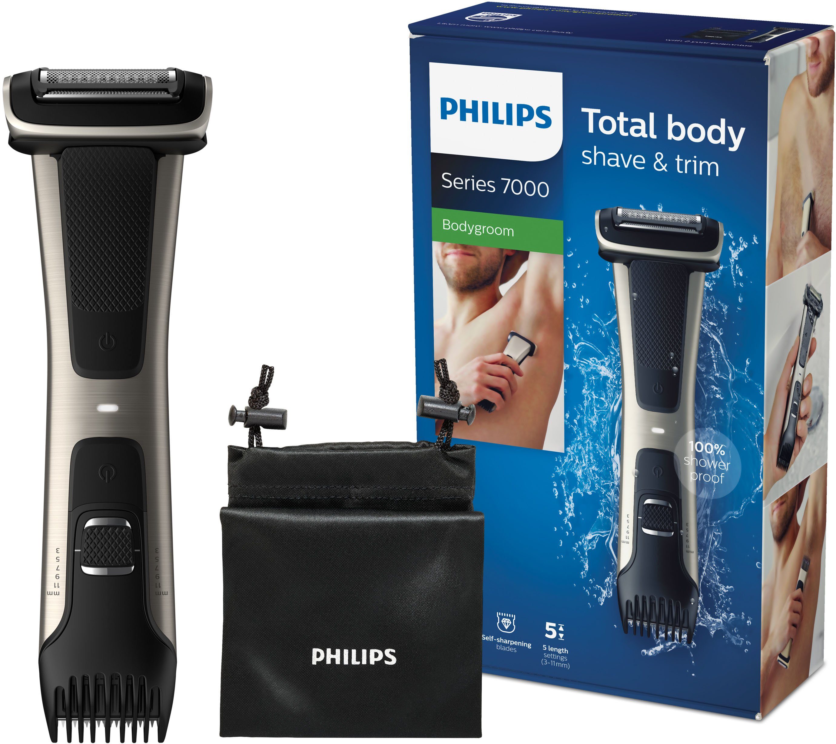 Philips Ladyshave BG7025/15 met geïntegreerde 3 - 11 mm opzetkam