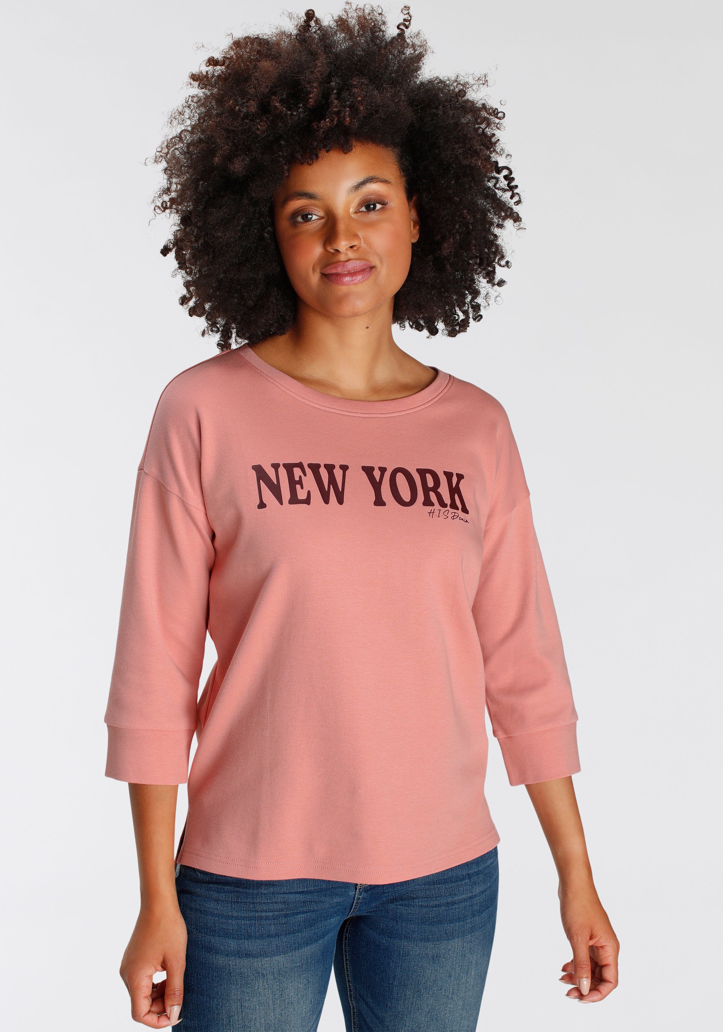 H.I.S Shirt met 3/4 mouwen met new york print op de voorkant