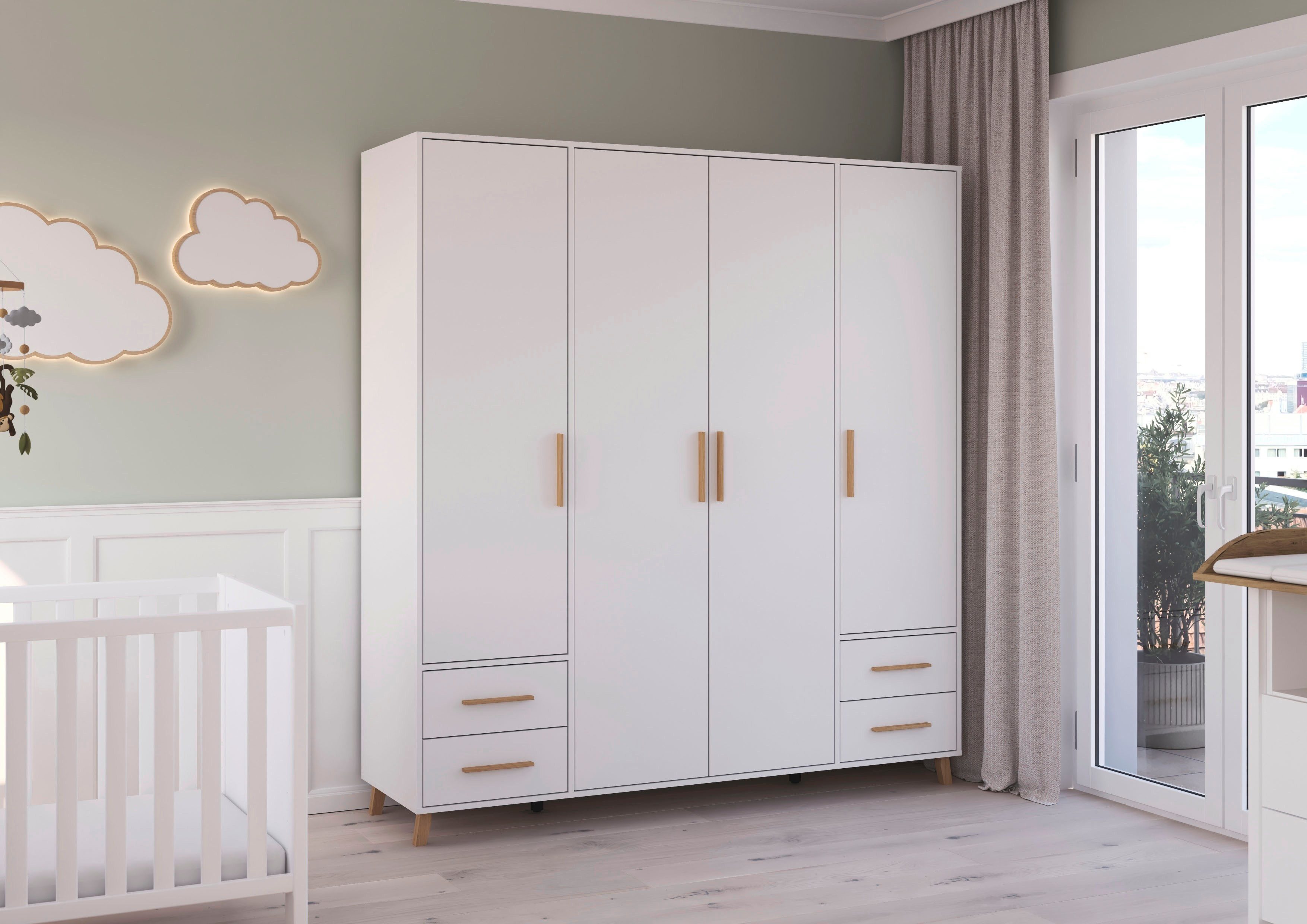 rauch Draaideurkast Kledingkast kast garderobe waskast SHINJO Grepen en voeten van massief hout met 2 lades MADE IN GERMANY