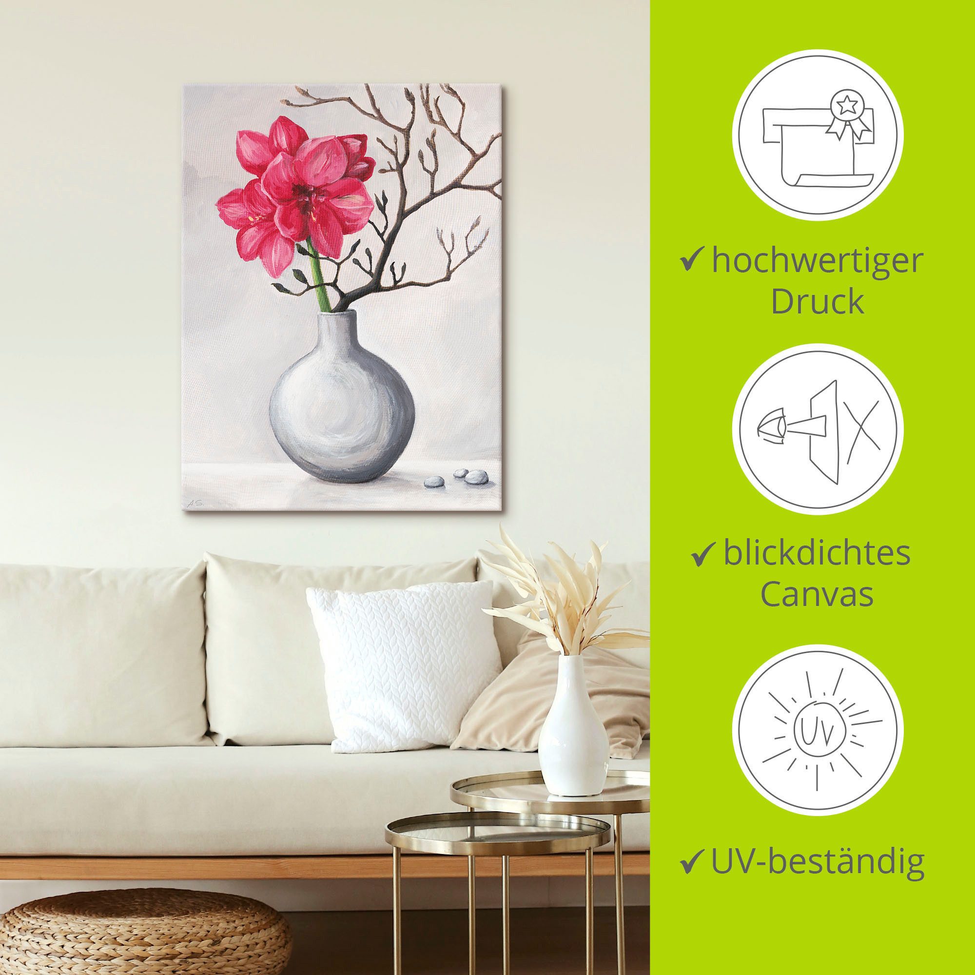 Artland Artprint Rode amaryllis als artprint van aluminium, artprint voor buiten, artprint op linnen, poster in verschillende maten. maten