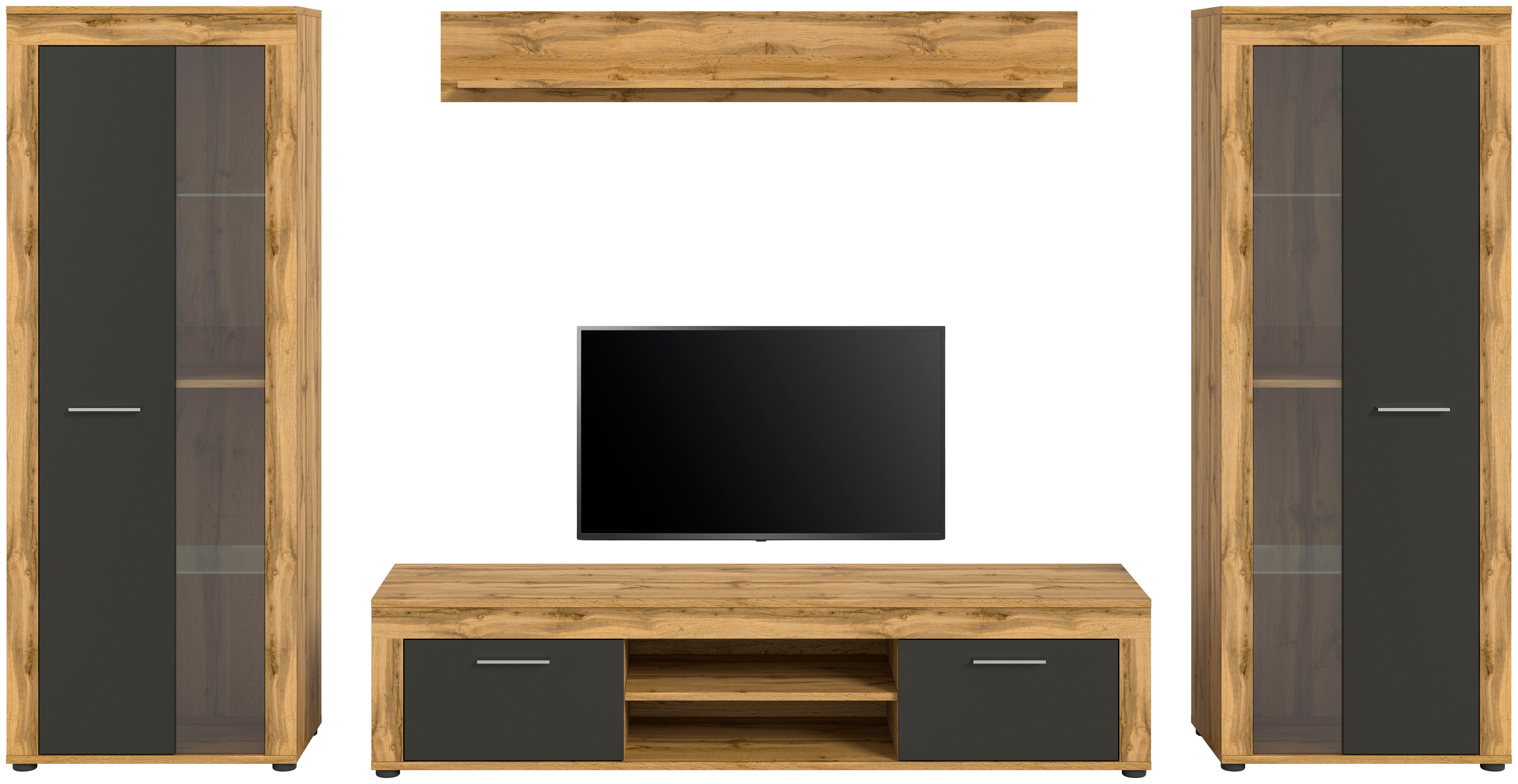 INOSIGN Wandmeubel Aosta, breedte 310 cm, bestaat uit: 2x vitrinekast, lowboard, wandplank