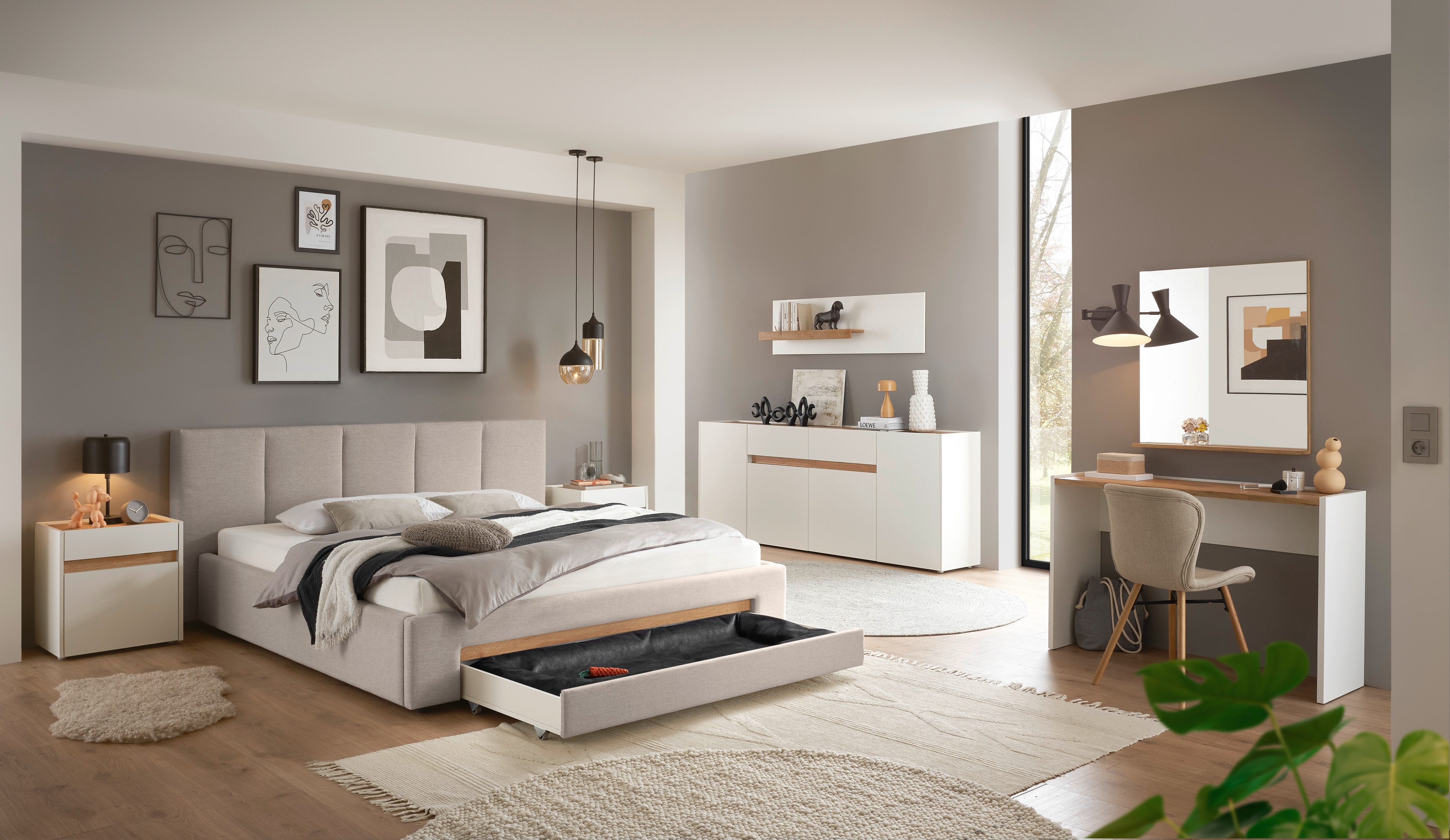 INOSIGN Gestoffeerd bed CiTY/GiRON, bedframe met bedlade, gestoffeerd opbergbed met hondenbed of opberglade, bekleding van corduroy of linnenlook