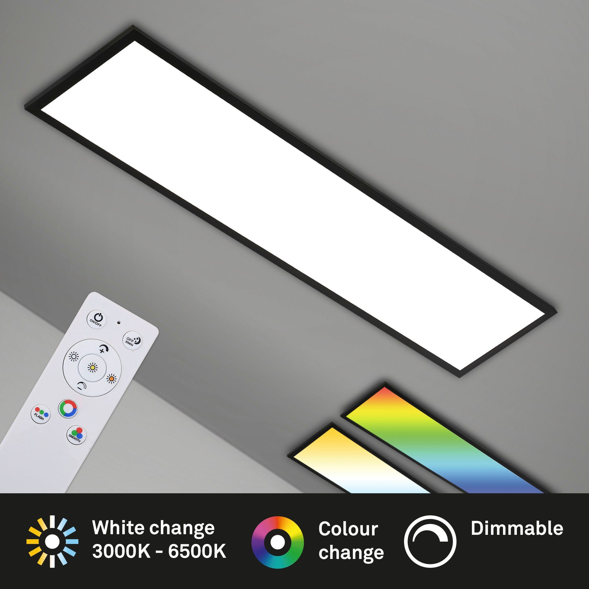 Briloner Leuchten Led-paneel 7154015 Colour Plafondlamp, 119,6x29,6x6,5 cm, zwart, 40W, woonkamer, slaapkamer