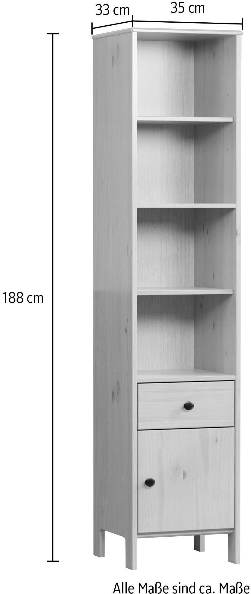 welltime Hoge kast Kall Badkast van massief grenenhout met lade - (B/D/H) 35/33/188 cm (1 stuk)