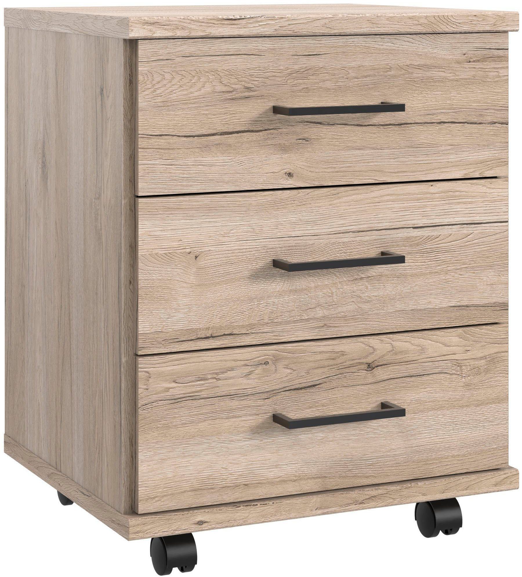Wimex Kastje op wieltjes Home Desk met 3 laden, 46 cm breed, 58 cm hoog nachtkastjes beige