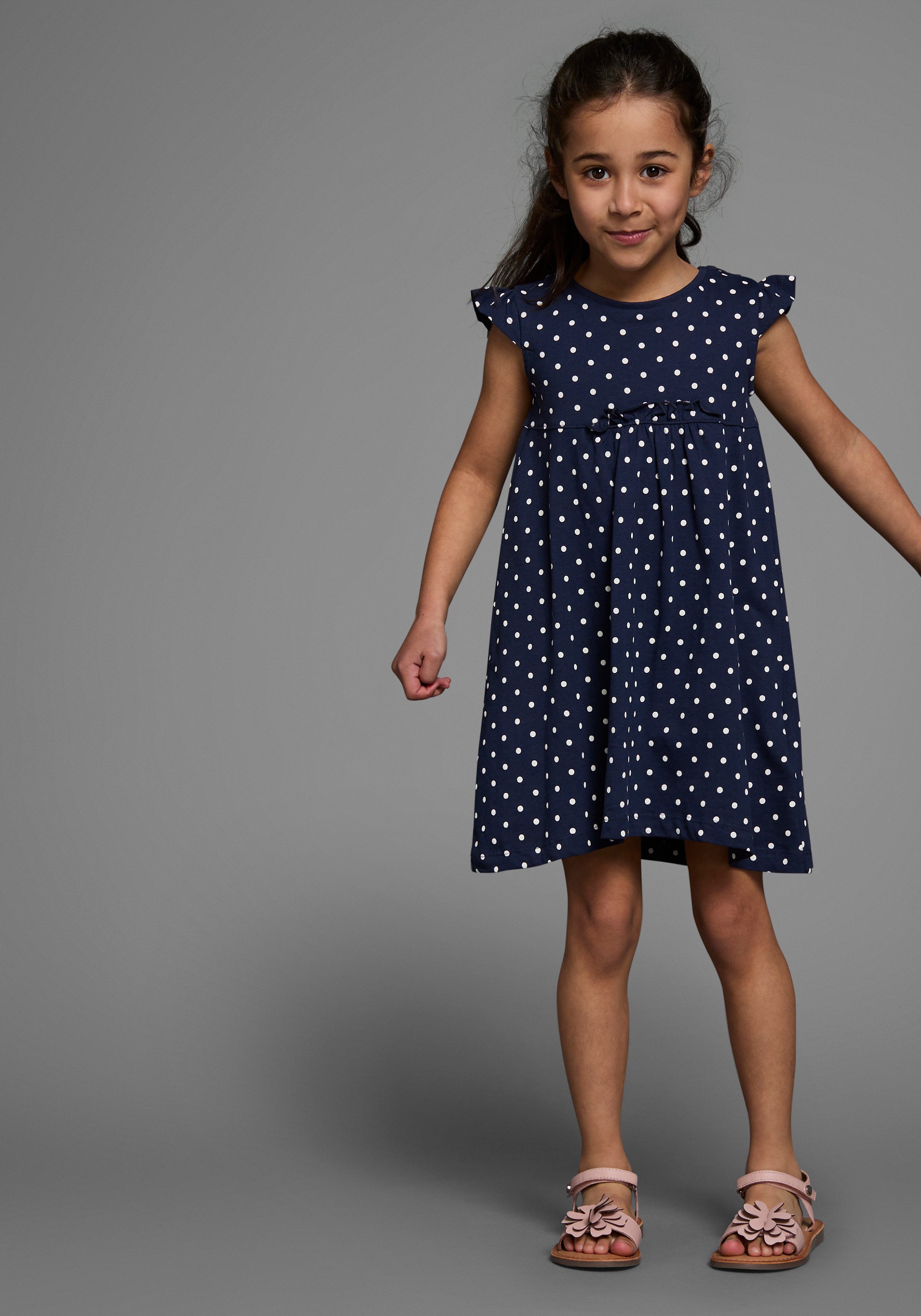 KIDSWORLD Jerseyjurk Voor kleine meisjes knie-vrij, modieuze stijl, van puur katoen, brede bandjes (set, 2-delig)