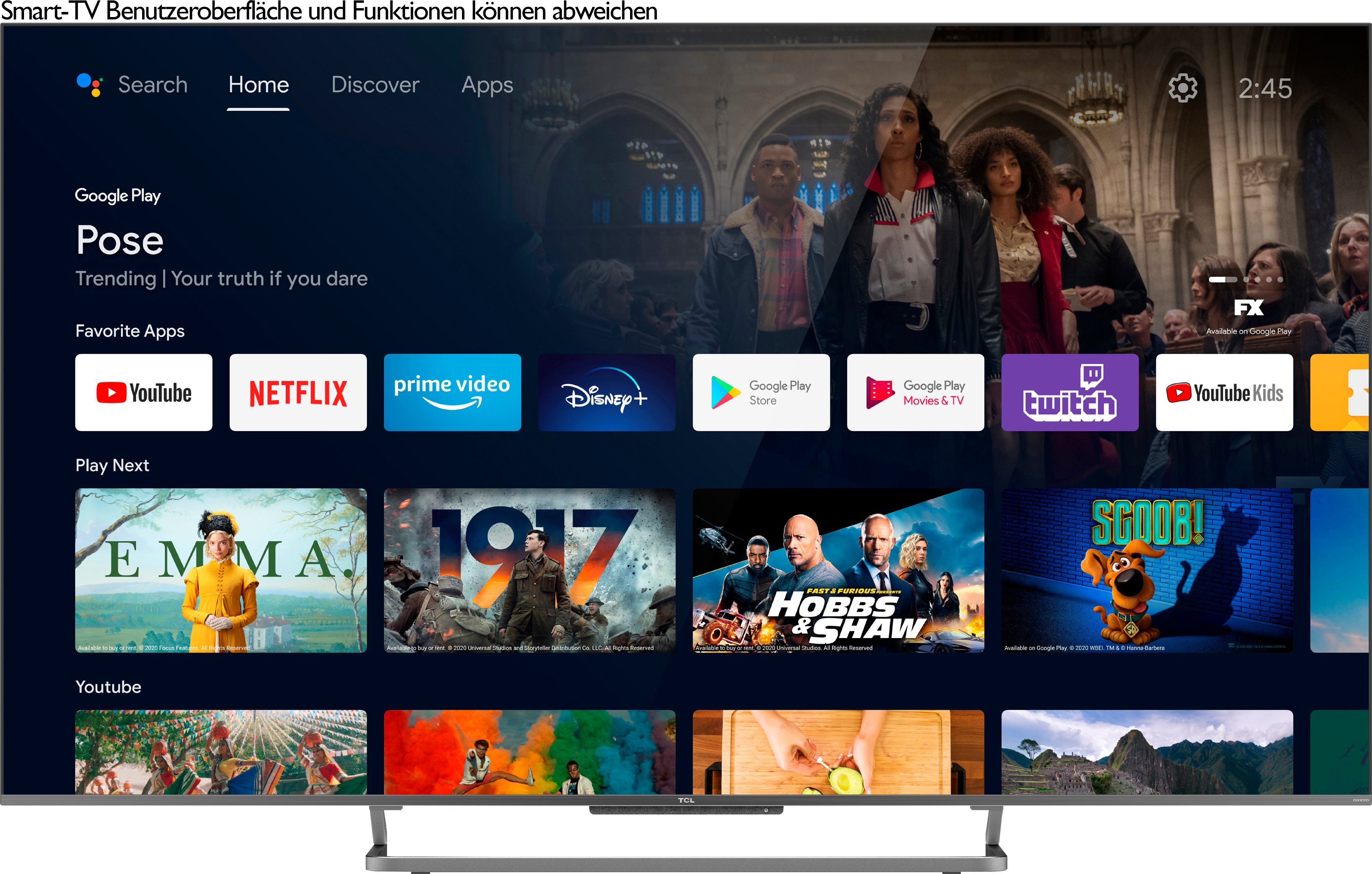 TCL QLED-TV 75C728X1, 189 cm / 75", 4K Ultra HD, Android TV, Android 11, Onkyo-geluidssysteem, gaming tv