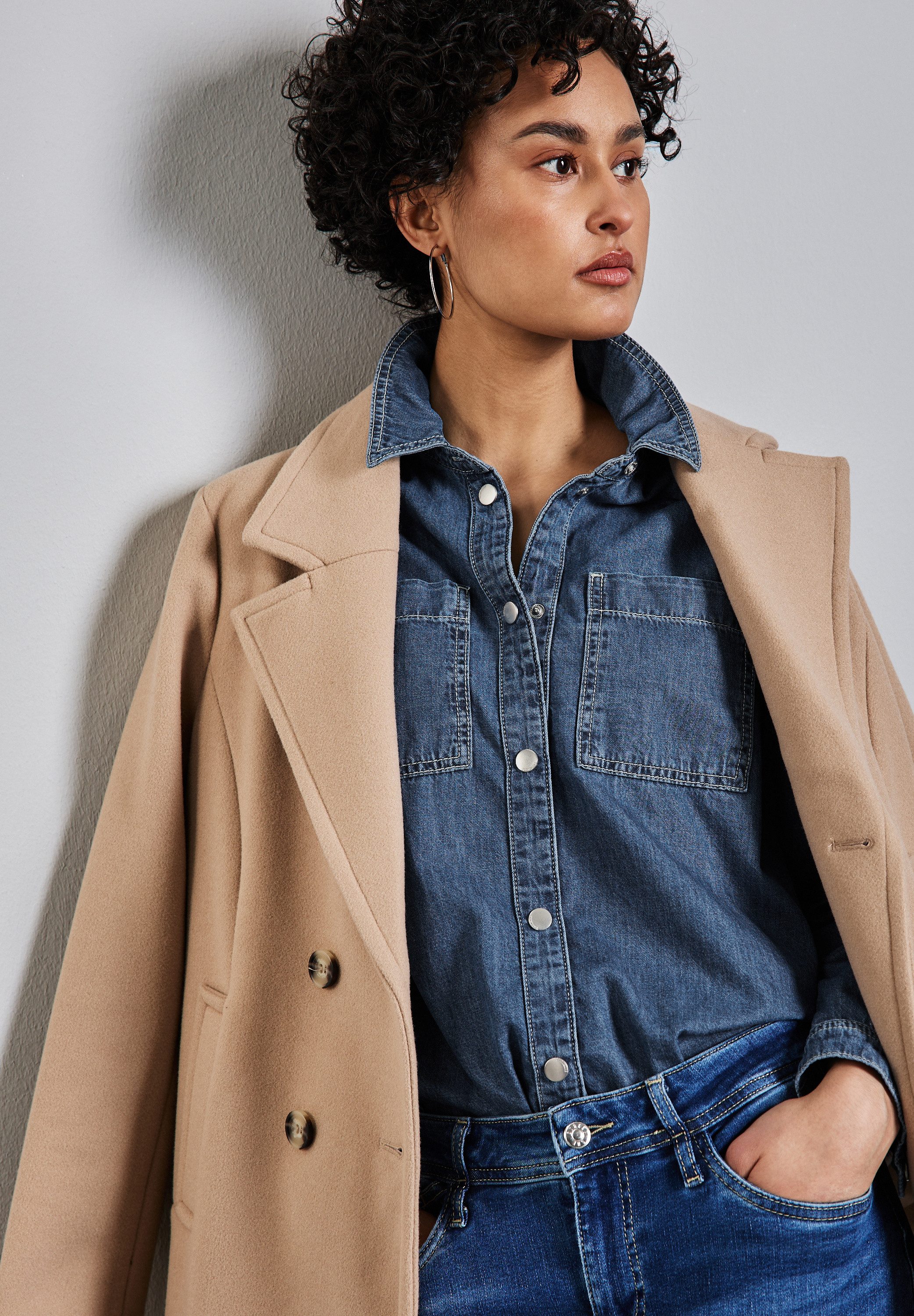 STREET ONE Jeans blouse met drukknopen